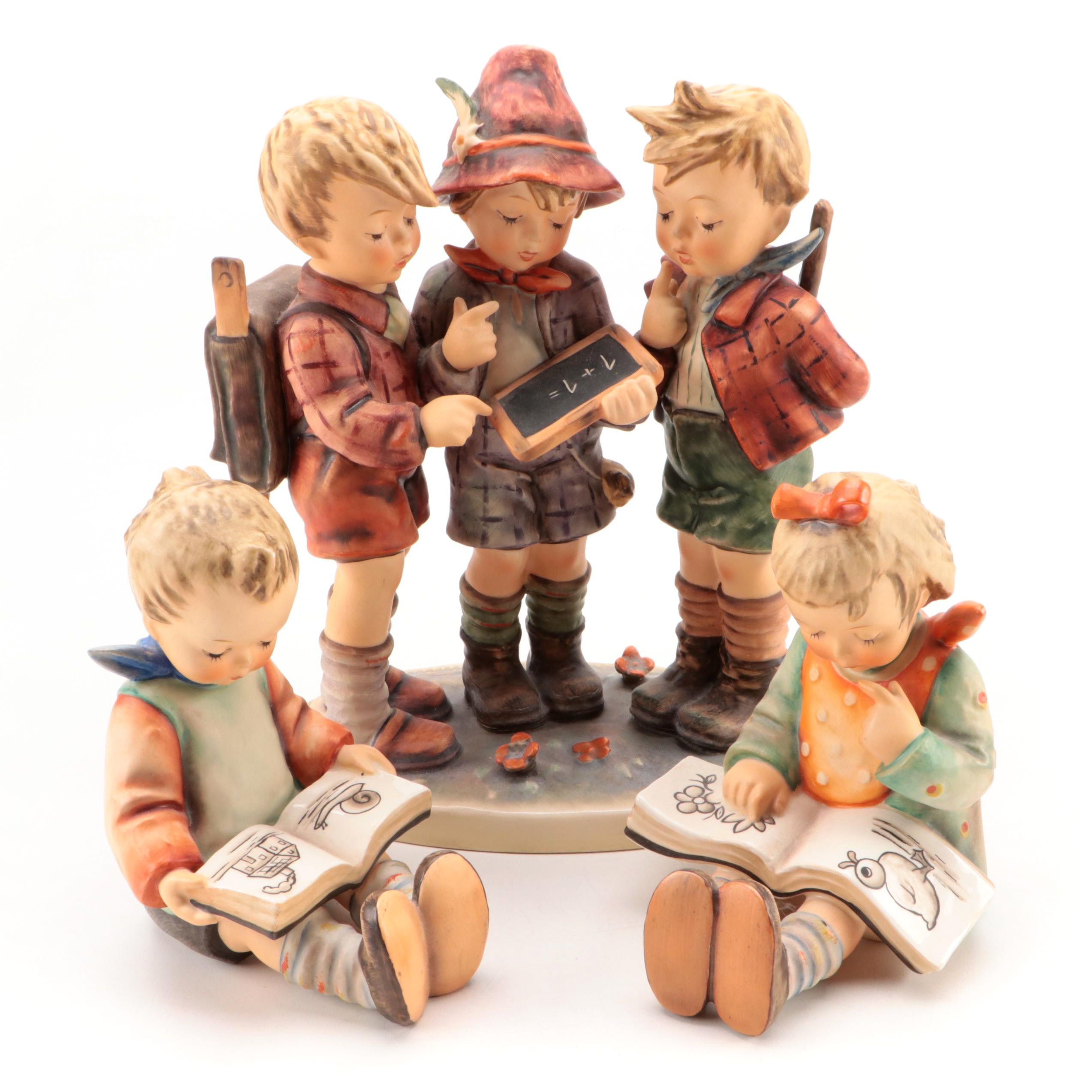 Goebel Hummel "Bookworm" Bookends and "School Boys" Porcelain Figurines
