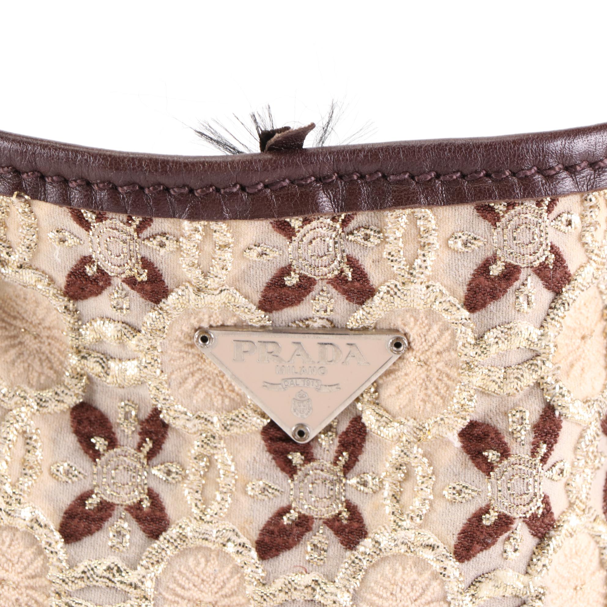 Prada Handbag in Metallic Brocade with Leather Trim