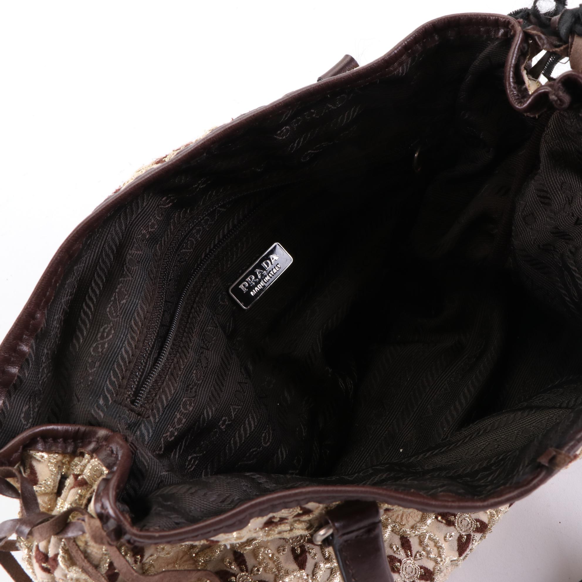 Prada Handbag in Metallic Brocade with Leather Trim