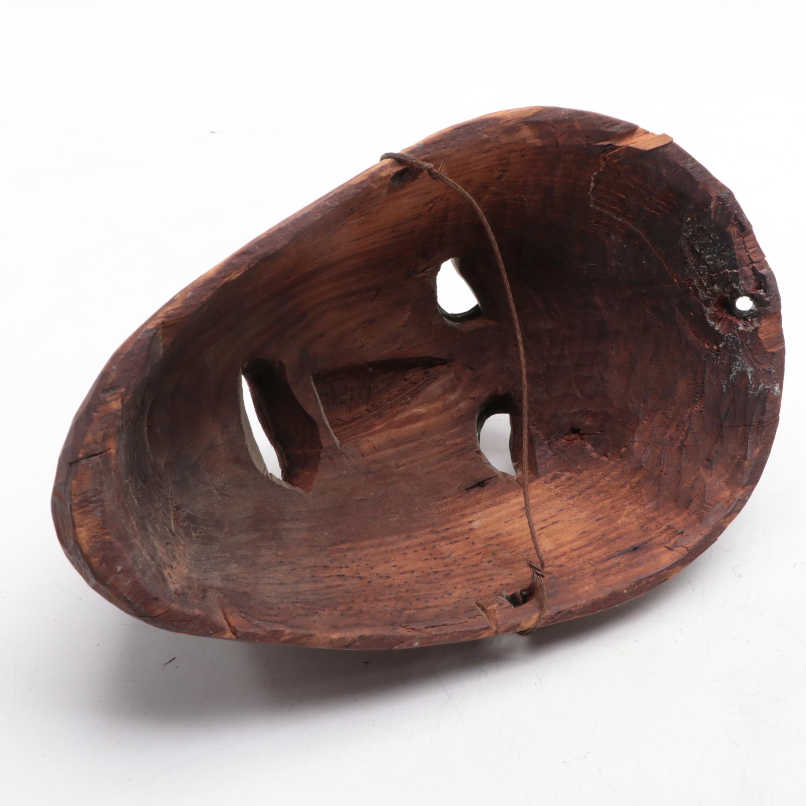 Tlingit or Haida Carved Ladle and Iroquois Brass-Mounted Pine Mask