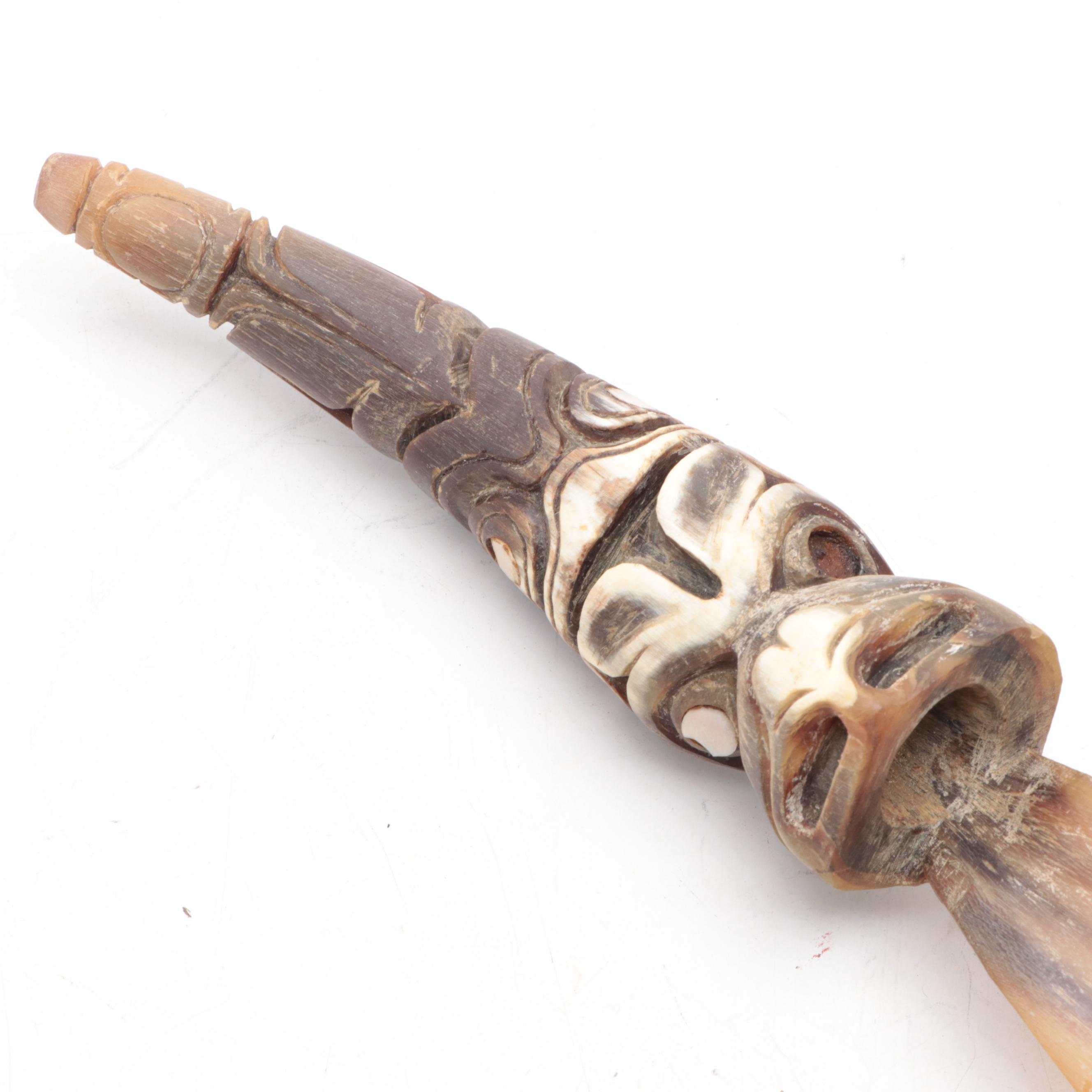 Tlingit or Haida Carved Ladle and Iroquois Brass-Mounted Pine Mask