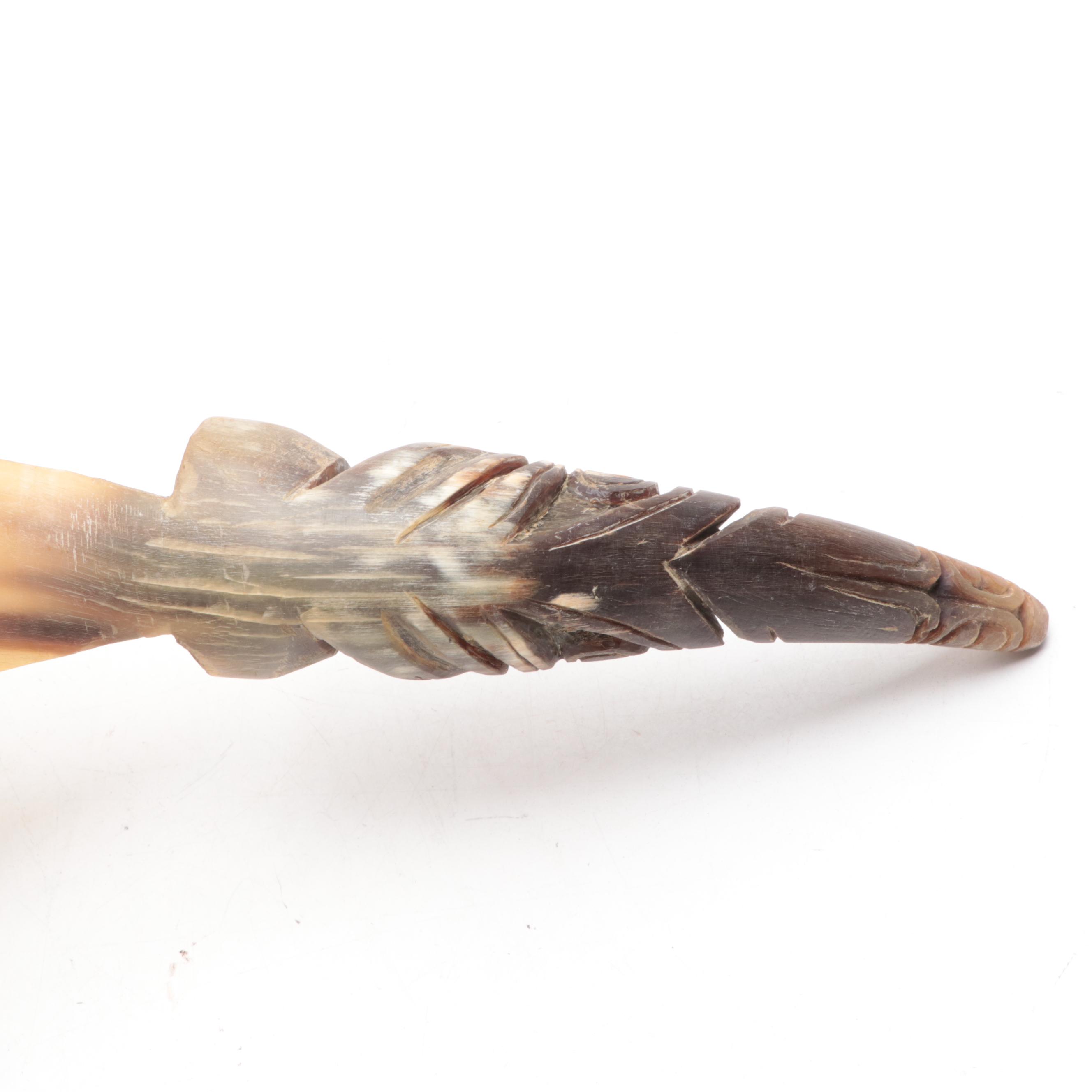 Tlingit or Haida Carved Ladle and Iroquois Brass-Mounted Pine Mask