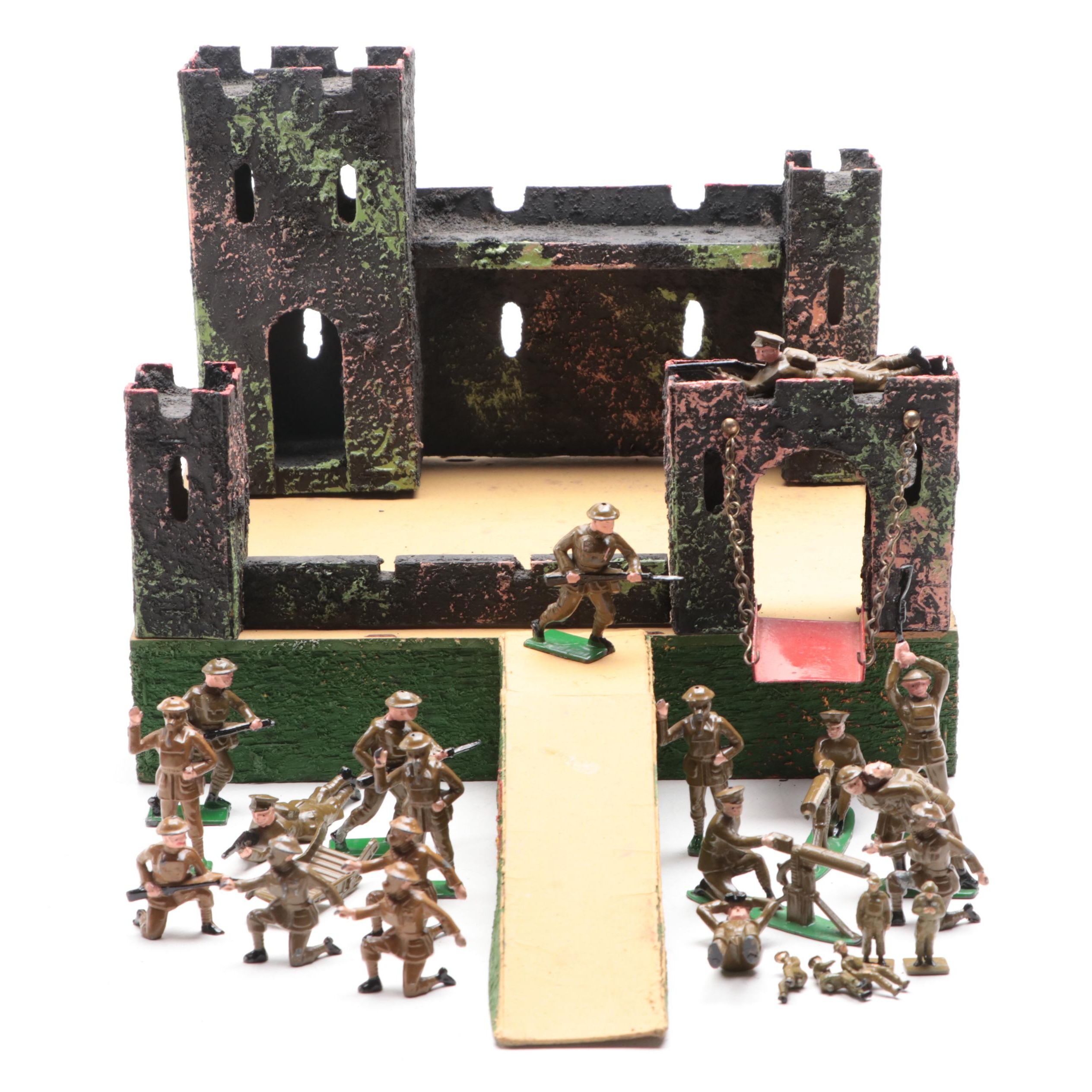 Dinky Toys British World War I Themed Toy Soldiers and Fortress, Mid-20th C