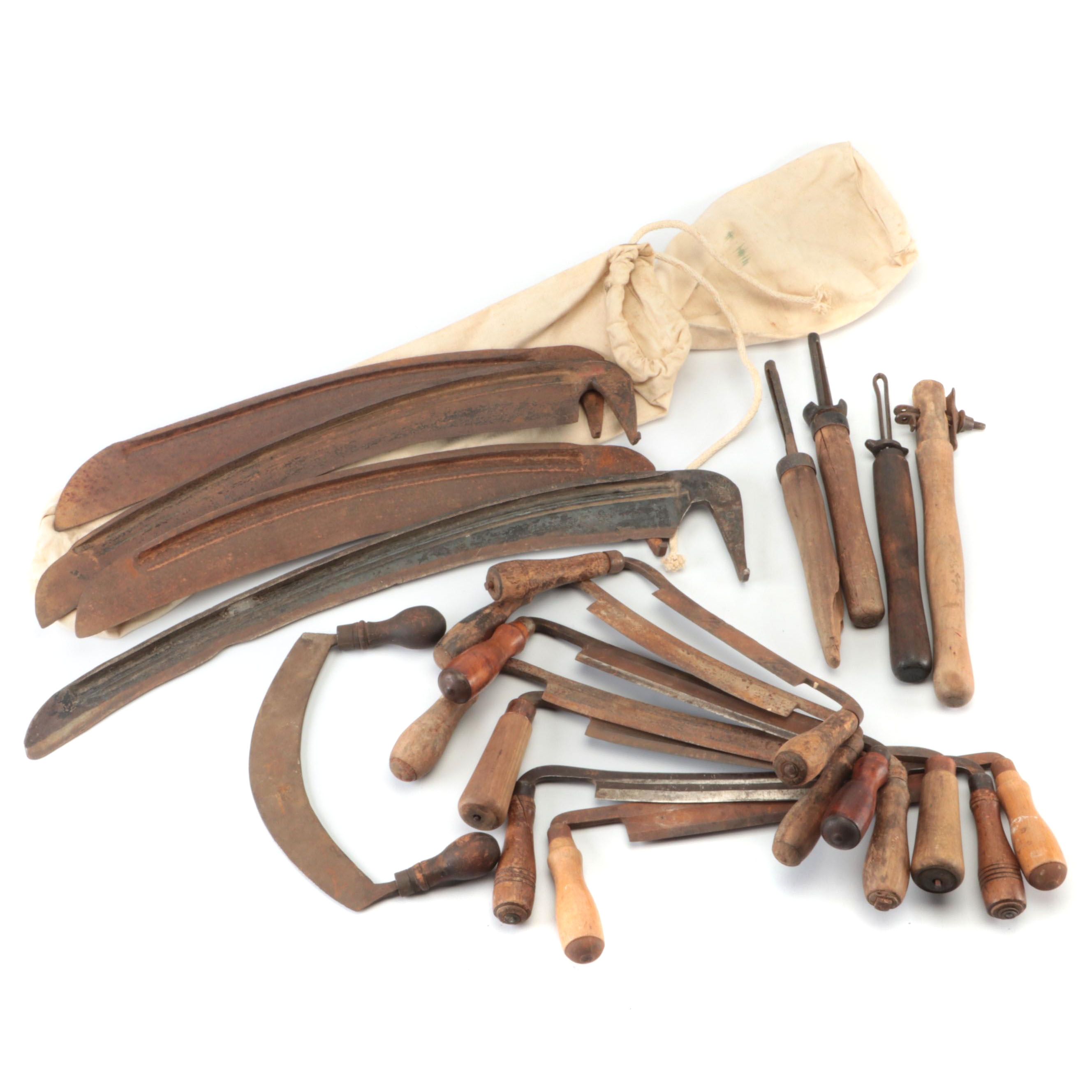 Antique Draw Knives and Logging Saws with Handles