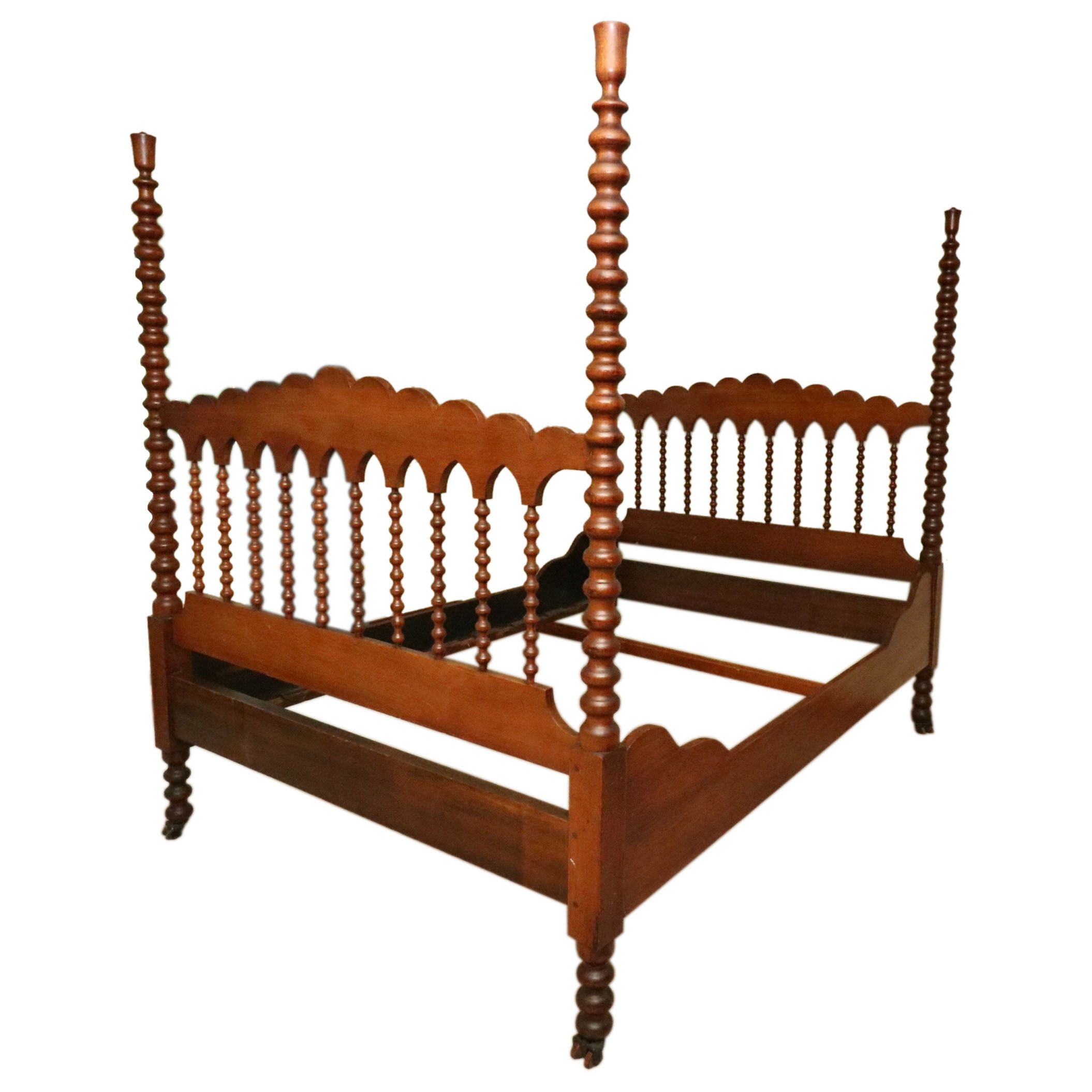 Walnut Four-Poster Spindle Full Bed, Late 19th Century