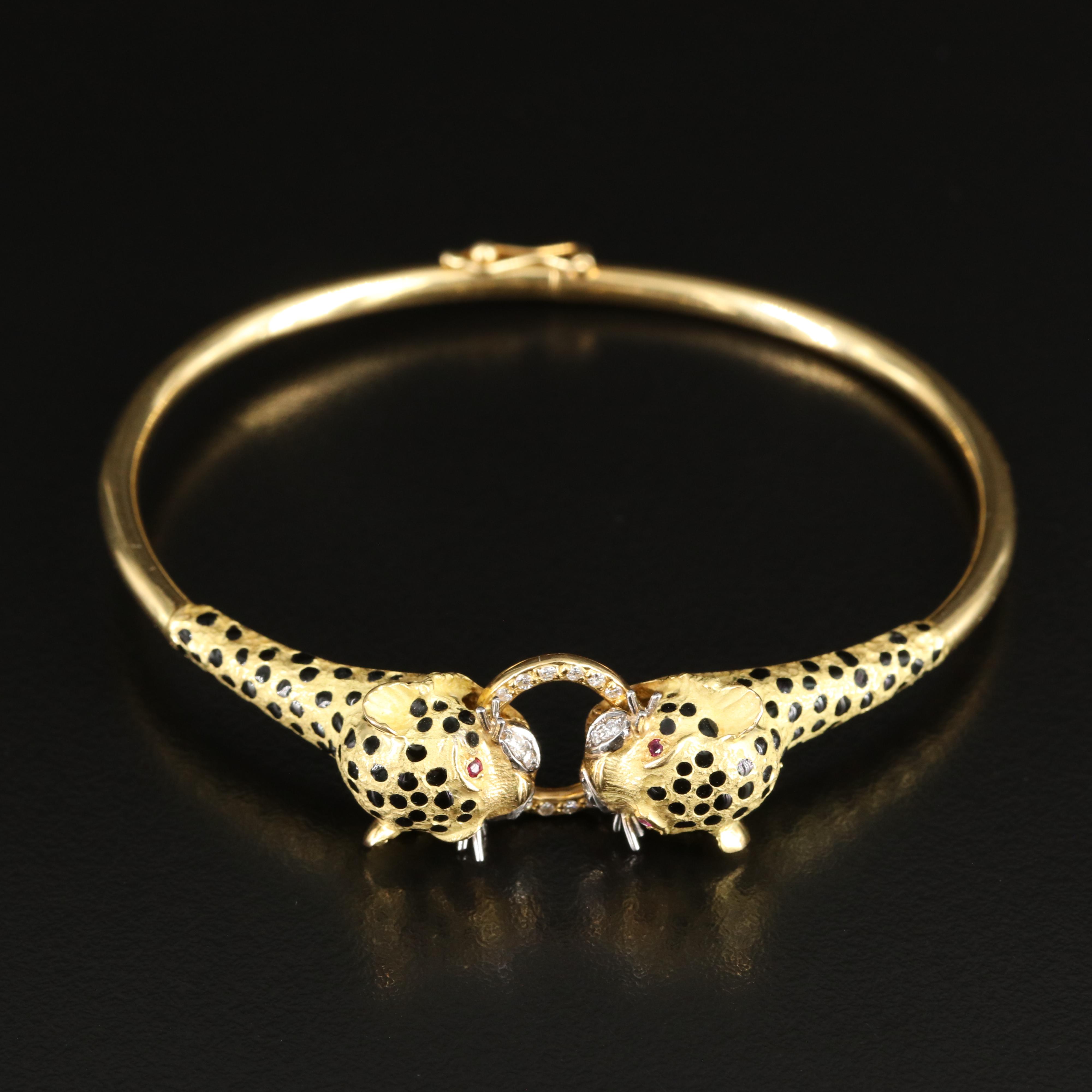 Ramon 18K Diamond, Ruby and Enamel Leopard Jewelry Set