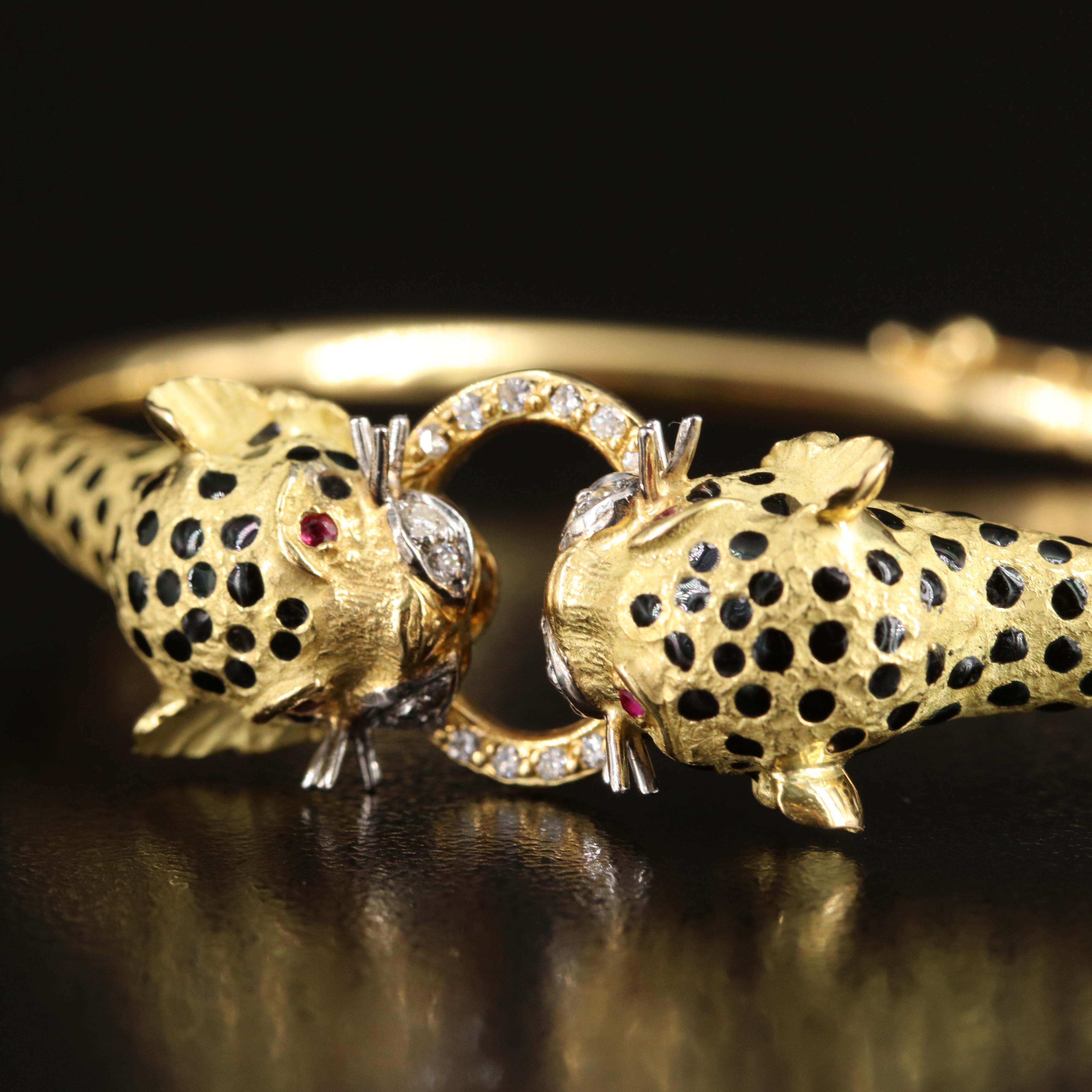 Ramon 18K Diamond, Ruby and Enamel Leopard Jewelry Set