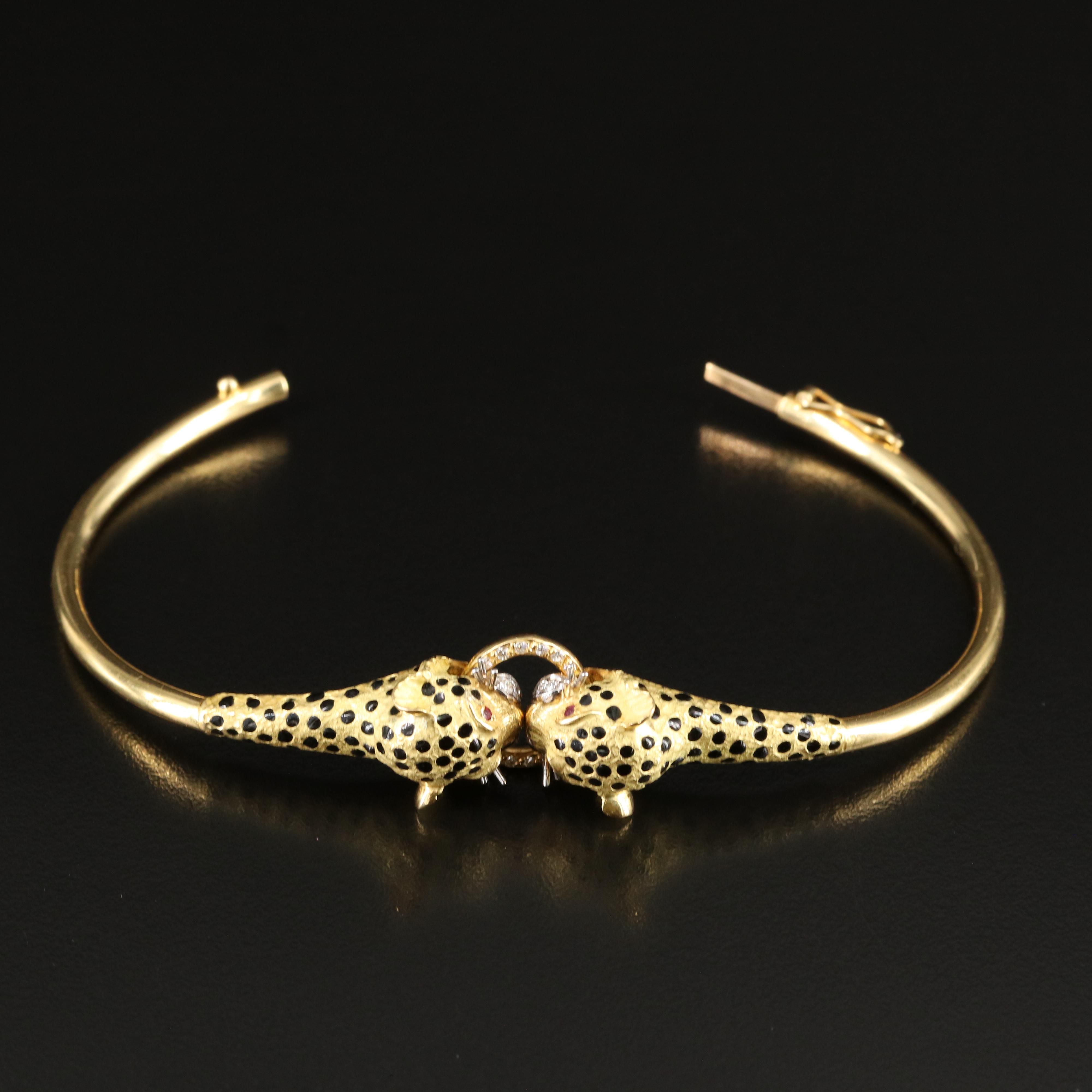 Ramon 18K Diamond, Ruby and Enamel Leopard Jewelry Set