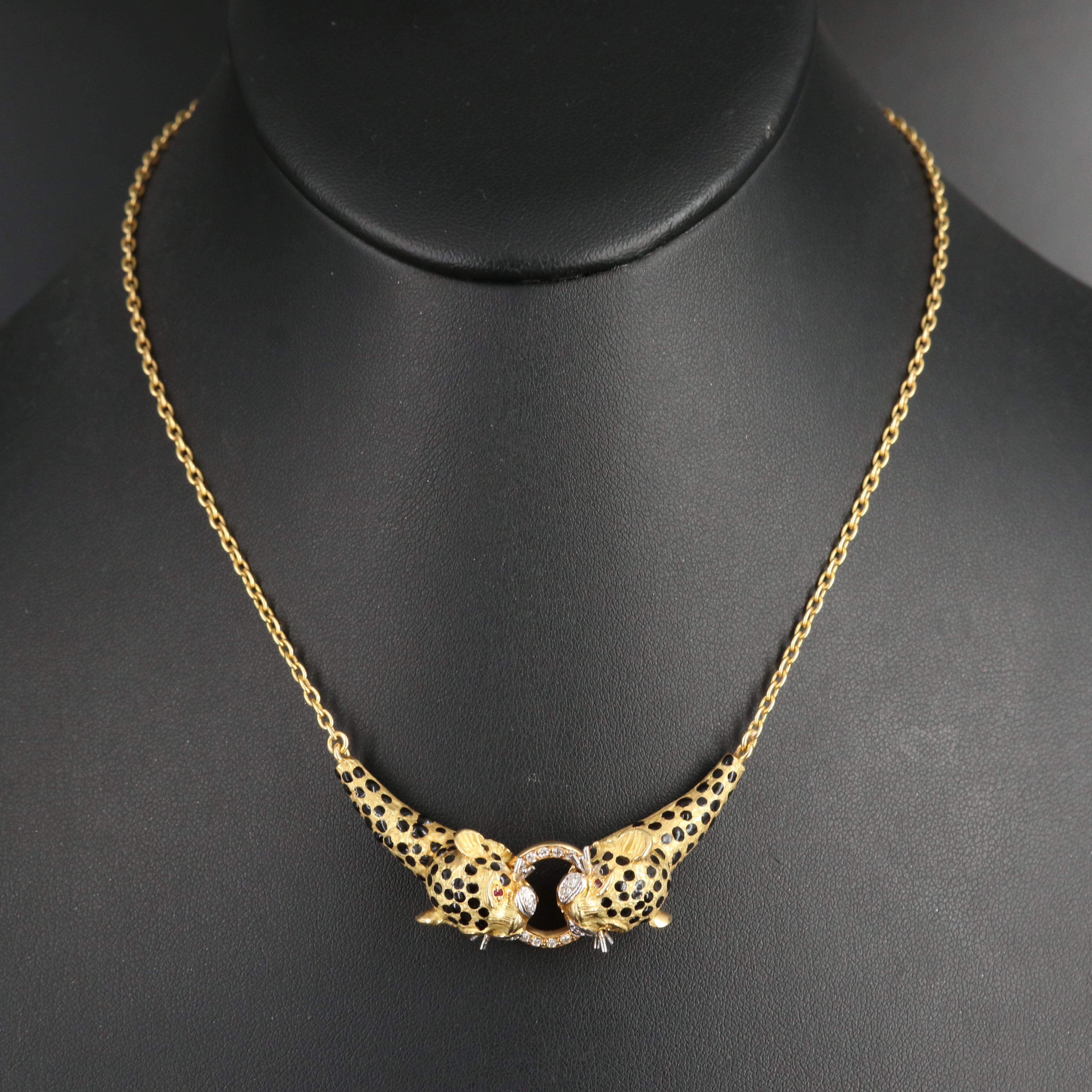 Ramon 18K Diamond, Ruby and Enamel Leopard Jewelry Set