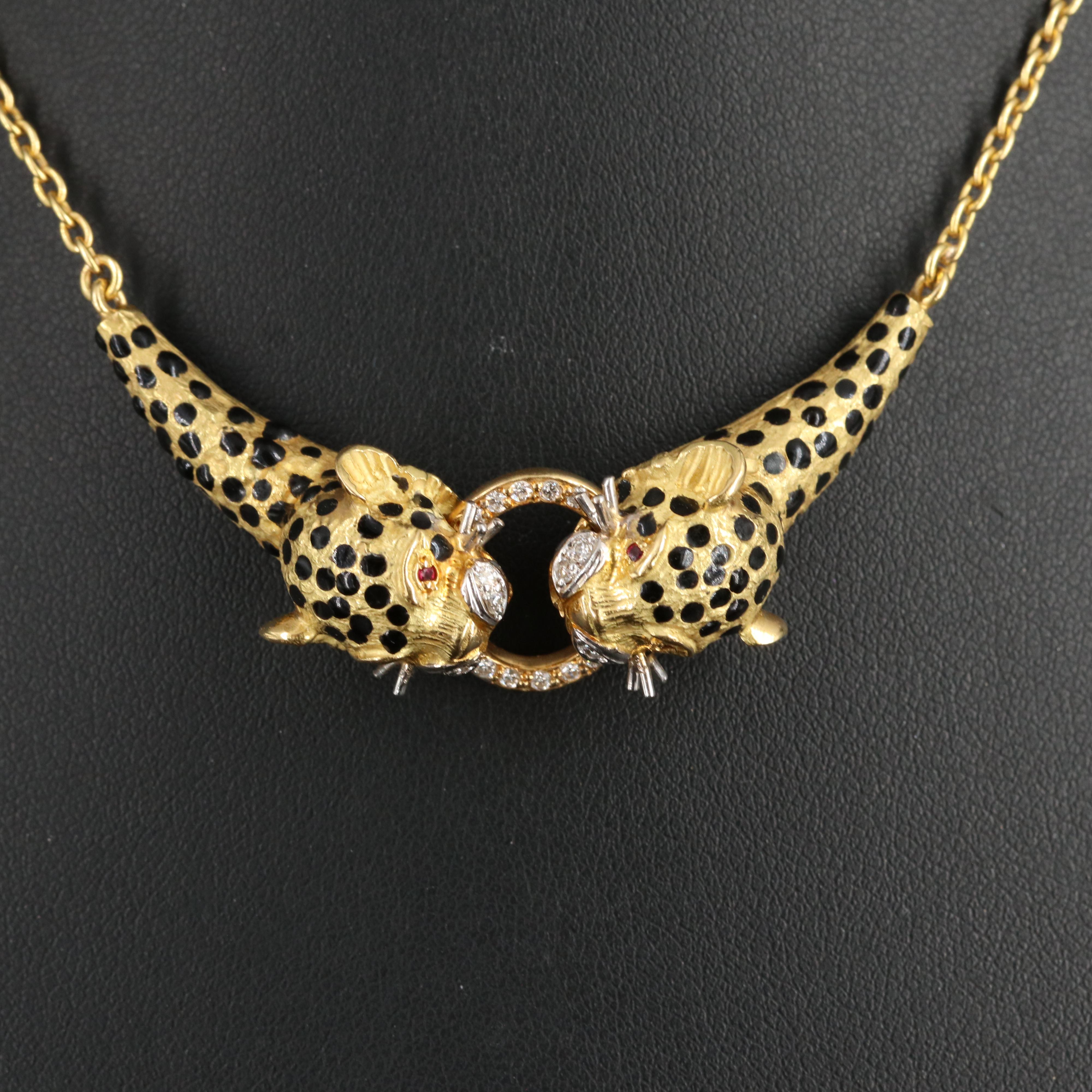 Ramon 18K Diamond, Ruby and Enamel Leopard Jewelry Set