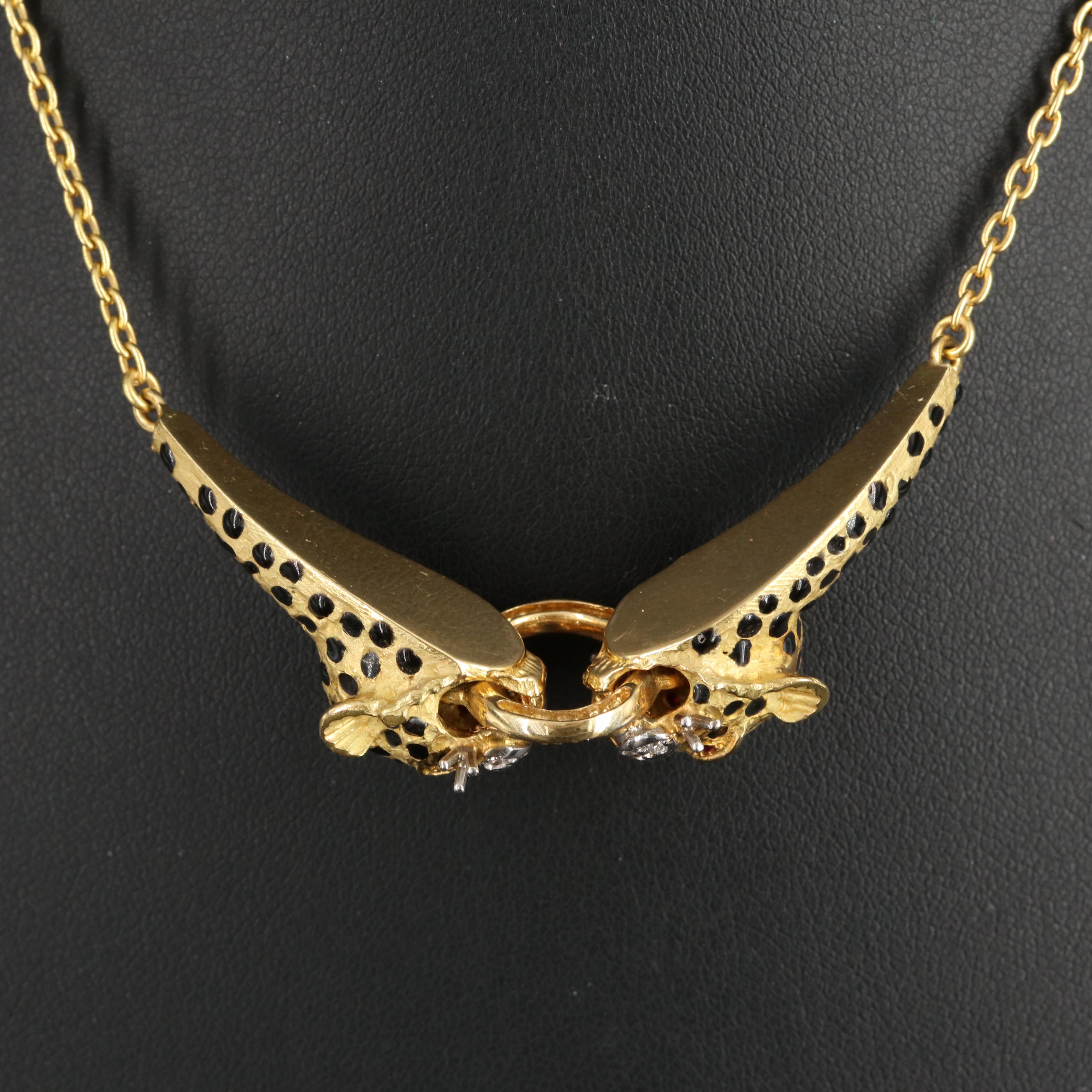 Ramon 18K Diamond, Ruby and Enamel Leopard Jewelry Set