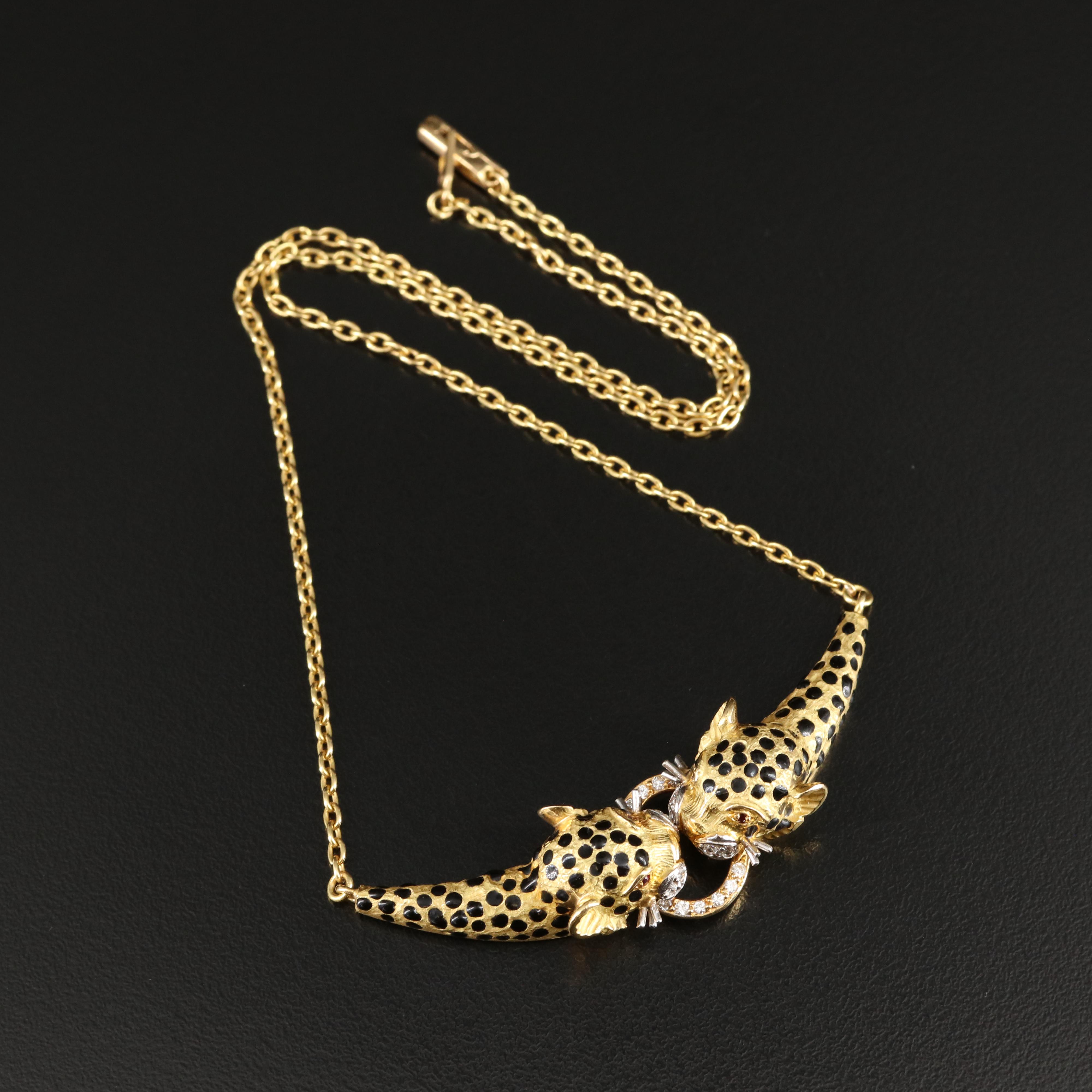 Ramon 18K Diamond, Ruby and Enamel Leopard Jewelry Set