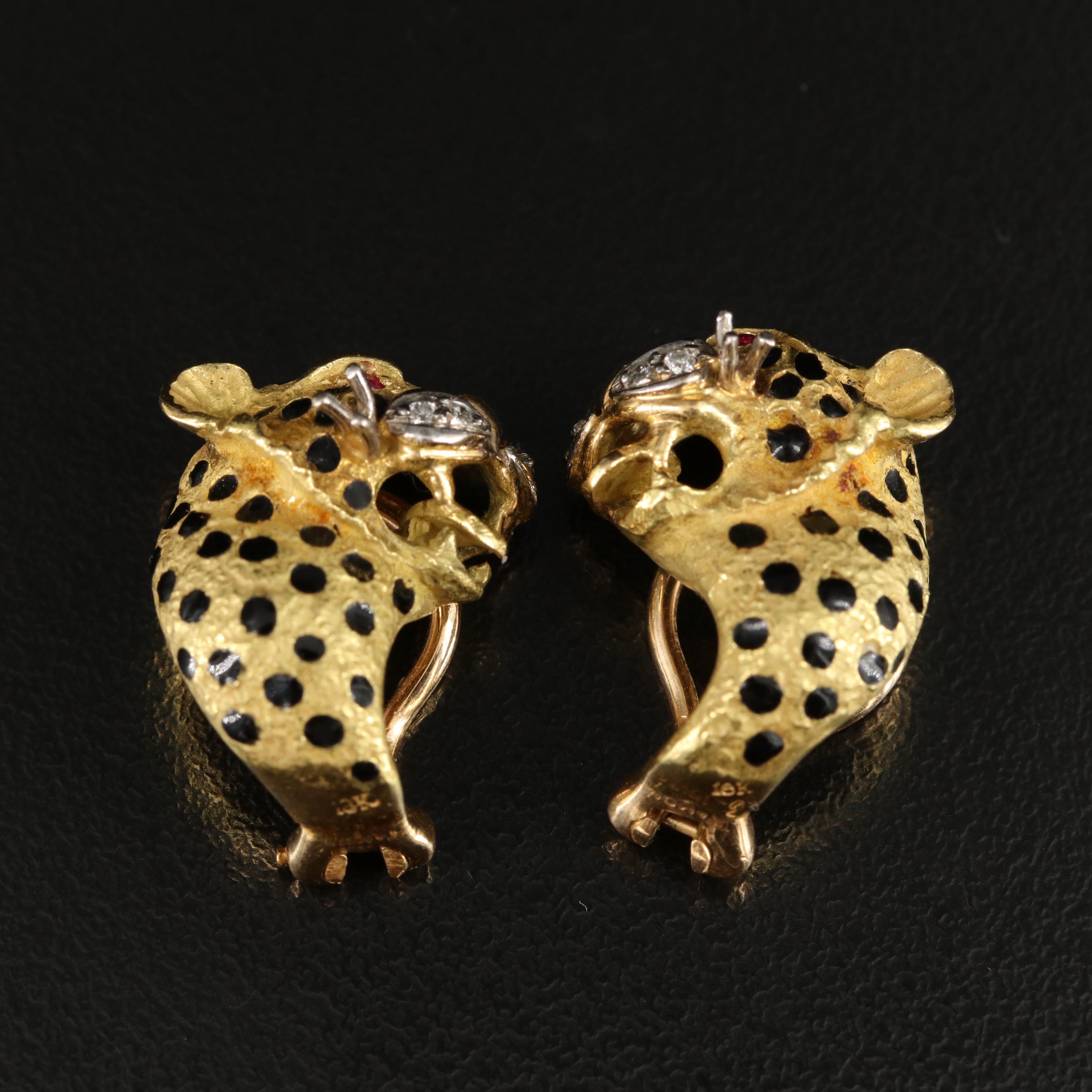 Ramon 18K Diamond, Ruby and Enamel Leopard Jewelry Set