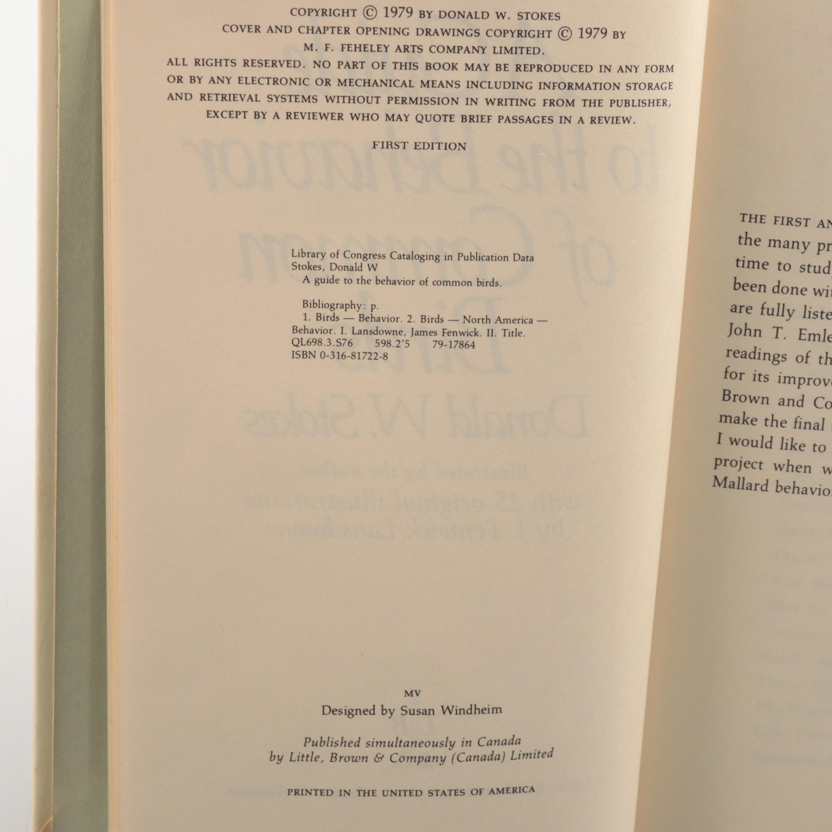 Signed "A Guide to the Behavior of Common Birds" by Donald Stokes and More