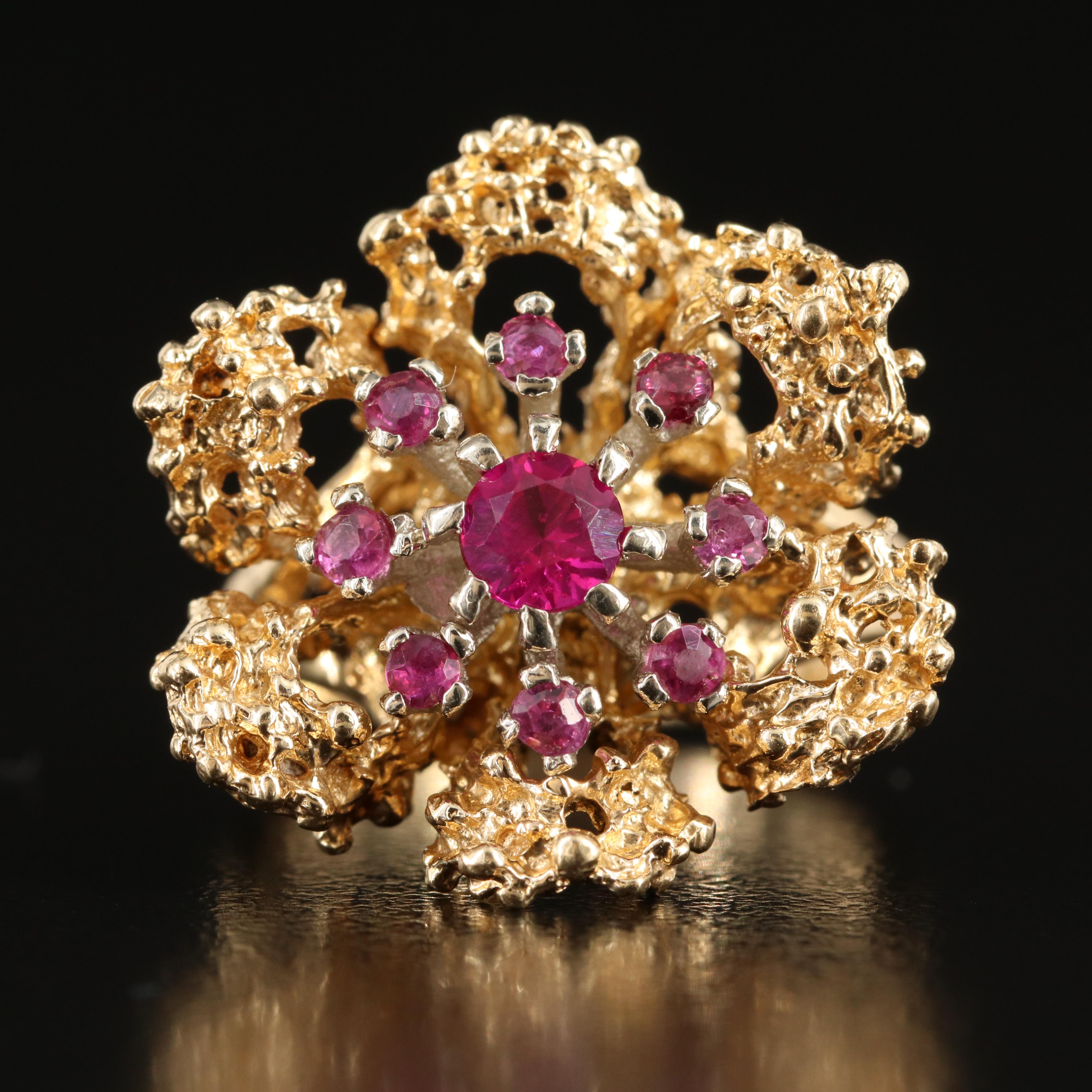 Vintage 14K Ruby Flower Ring