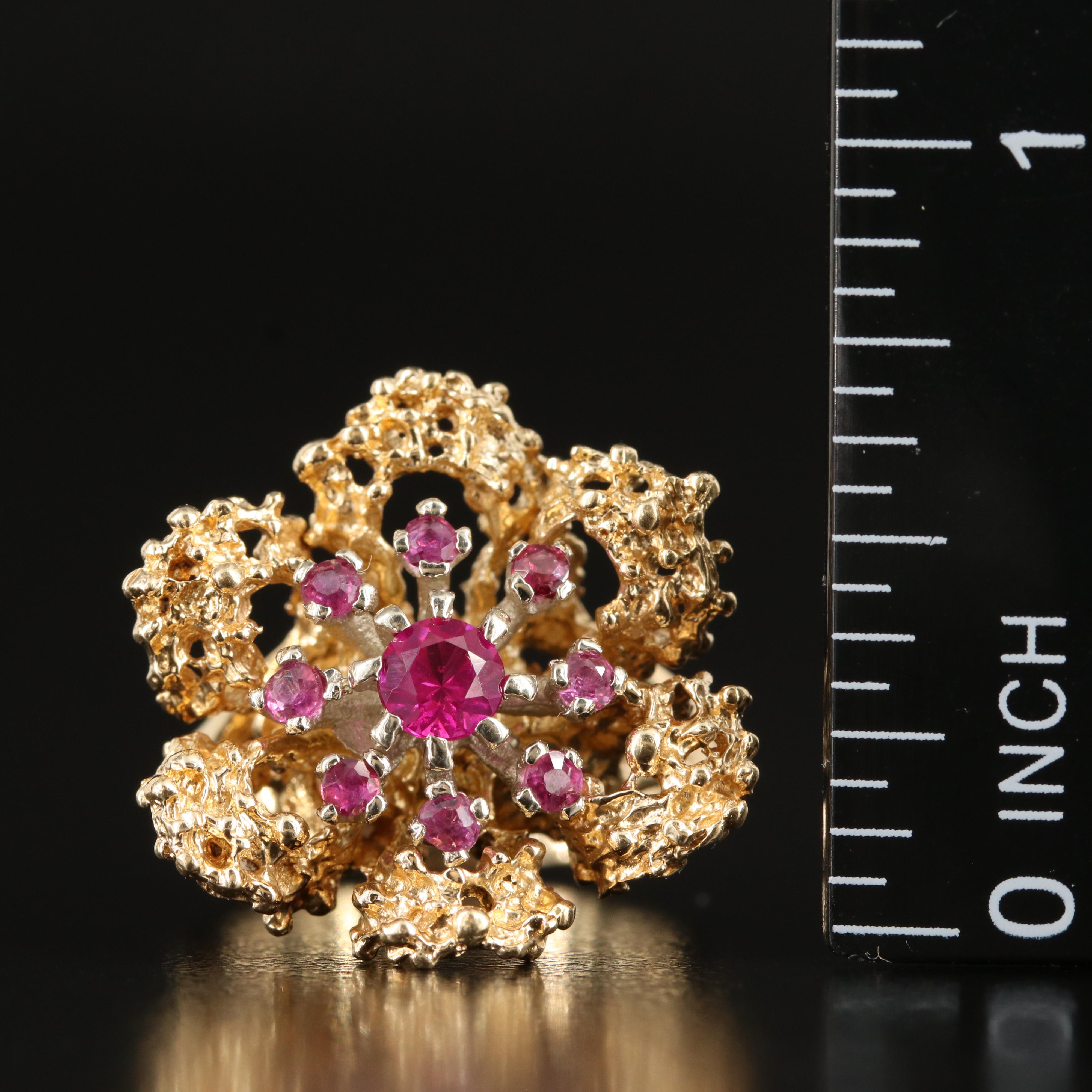 Vintage 14K Ruby Flower Ring