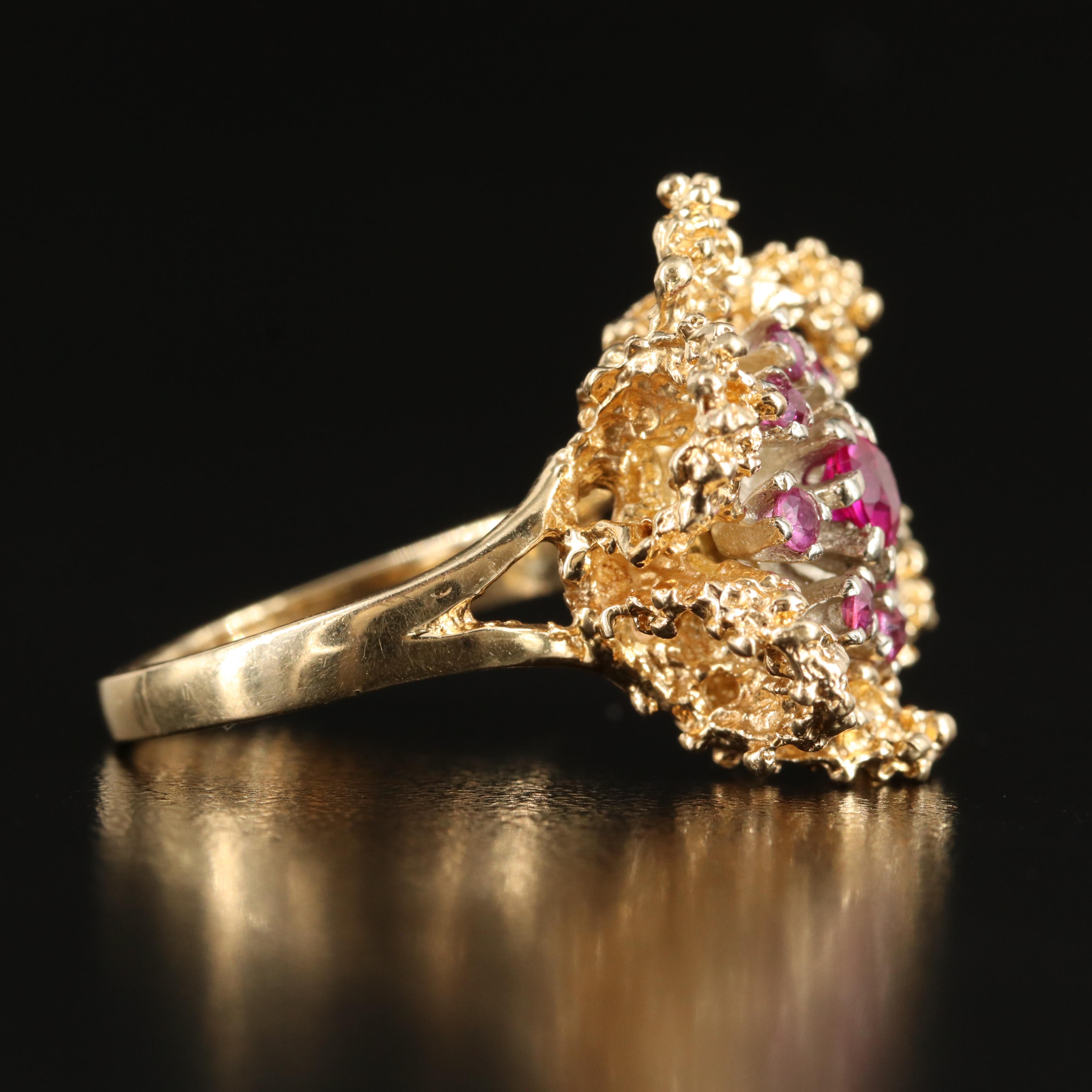Vintage 14K Ruby Flower Ring