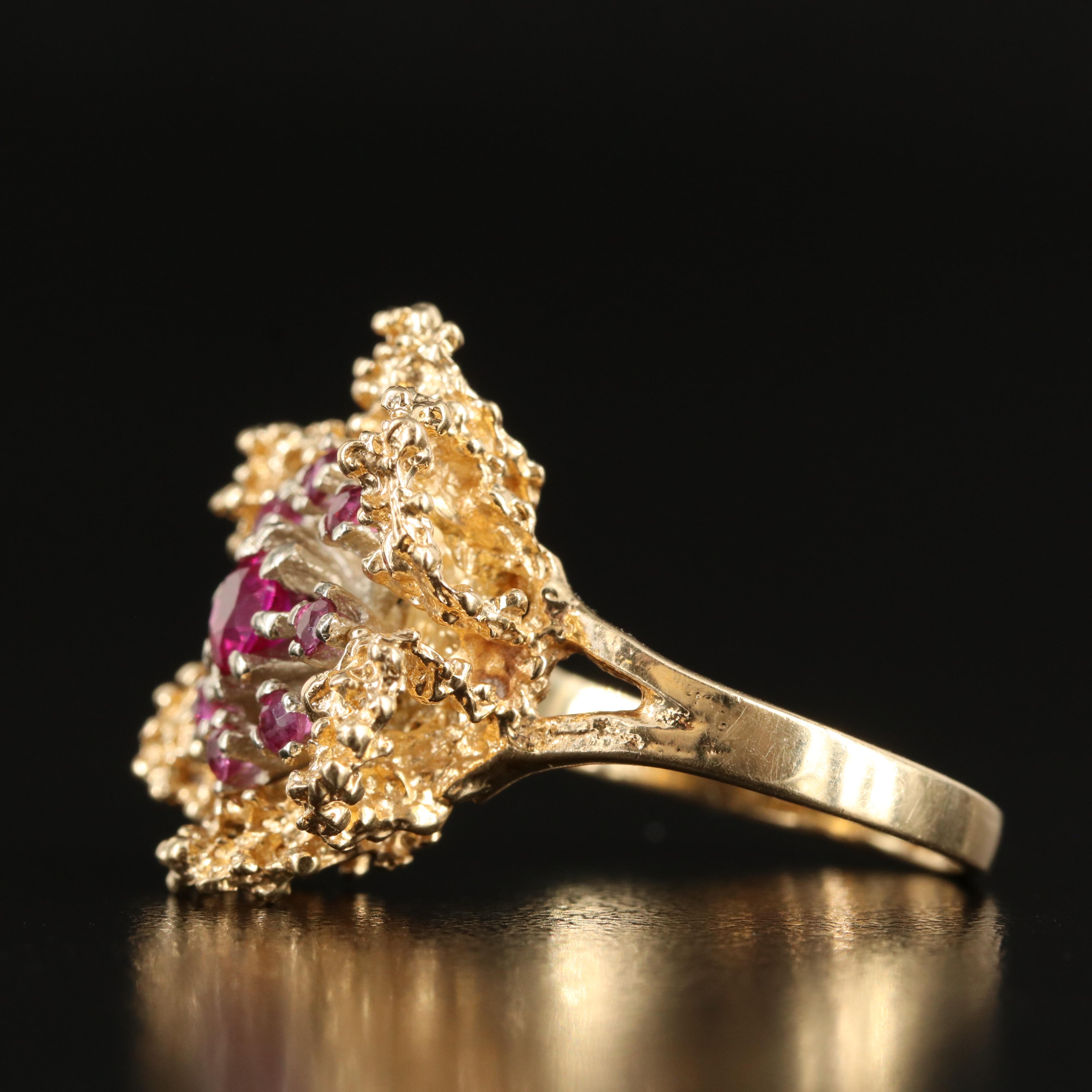 Vintage 14K Ruby Flower Ring