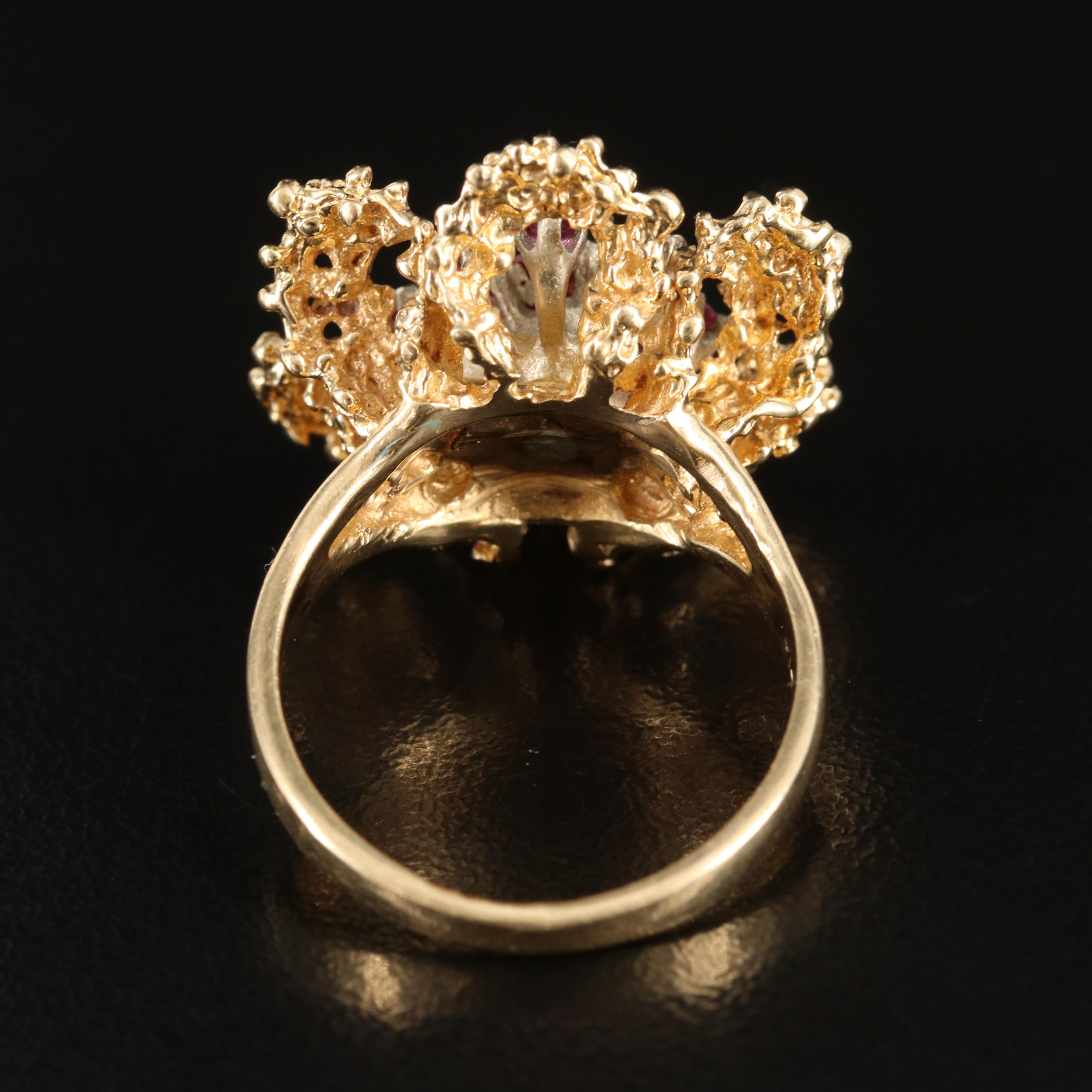 Vintage 14K Ruby Flower Ring