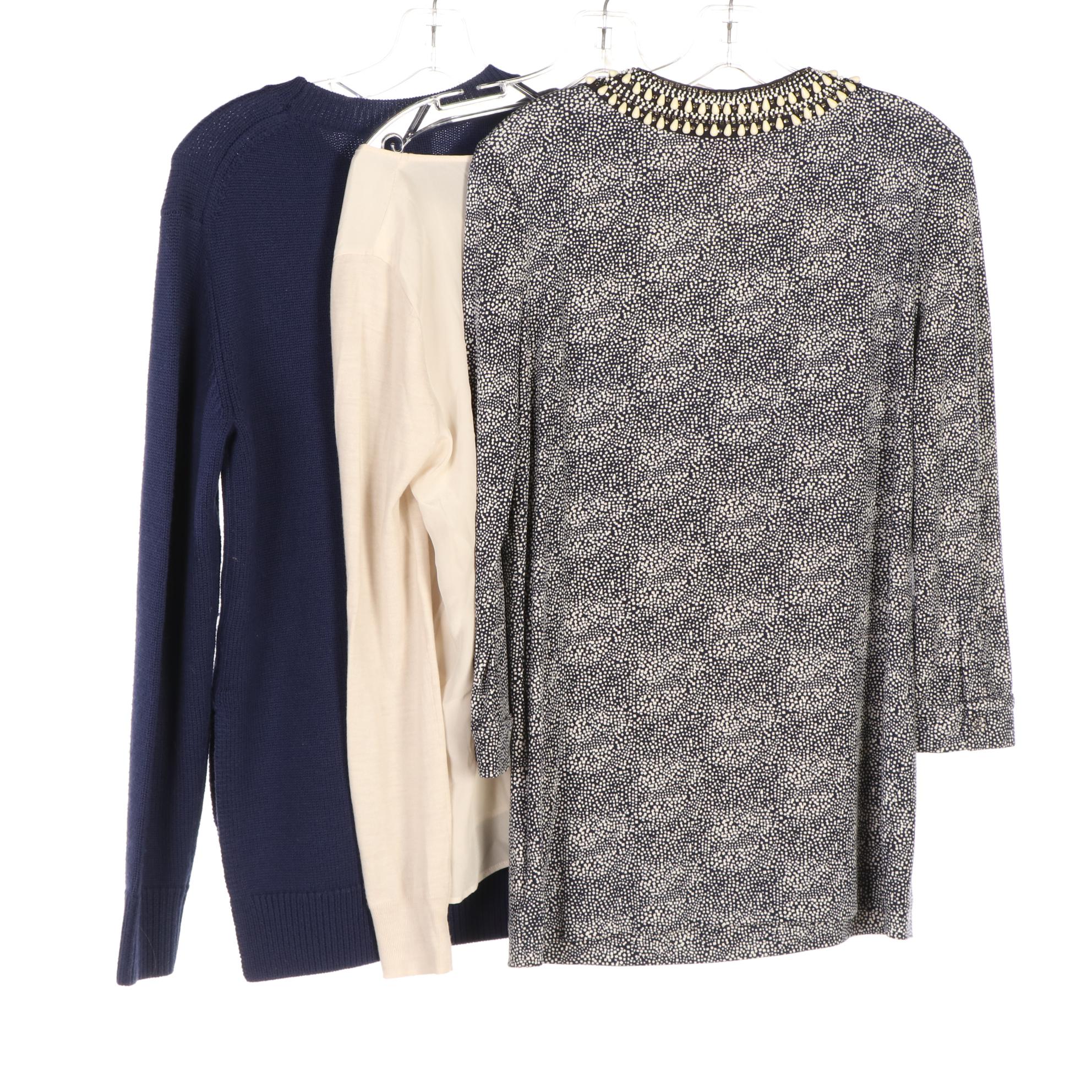 3-1 Phillip Lim Embellished Wool Sweater with Joseph and Tory Burch Silk Tops