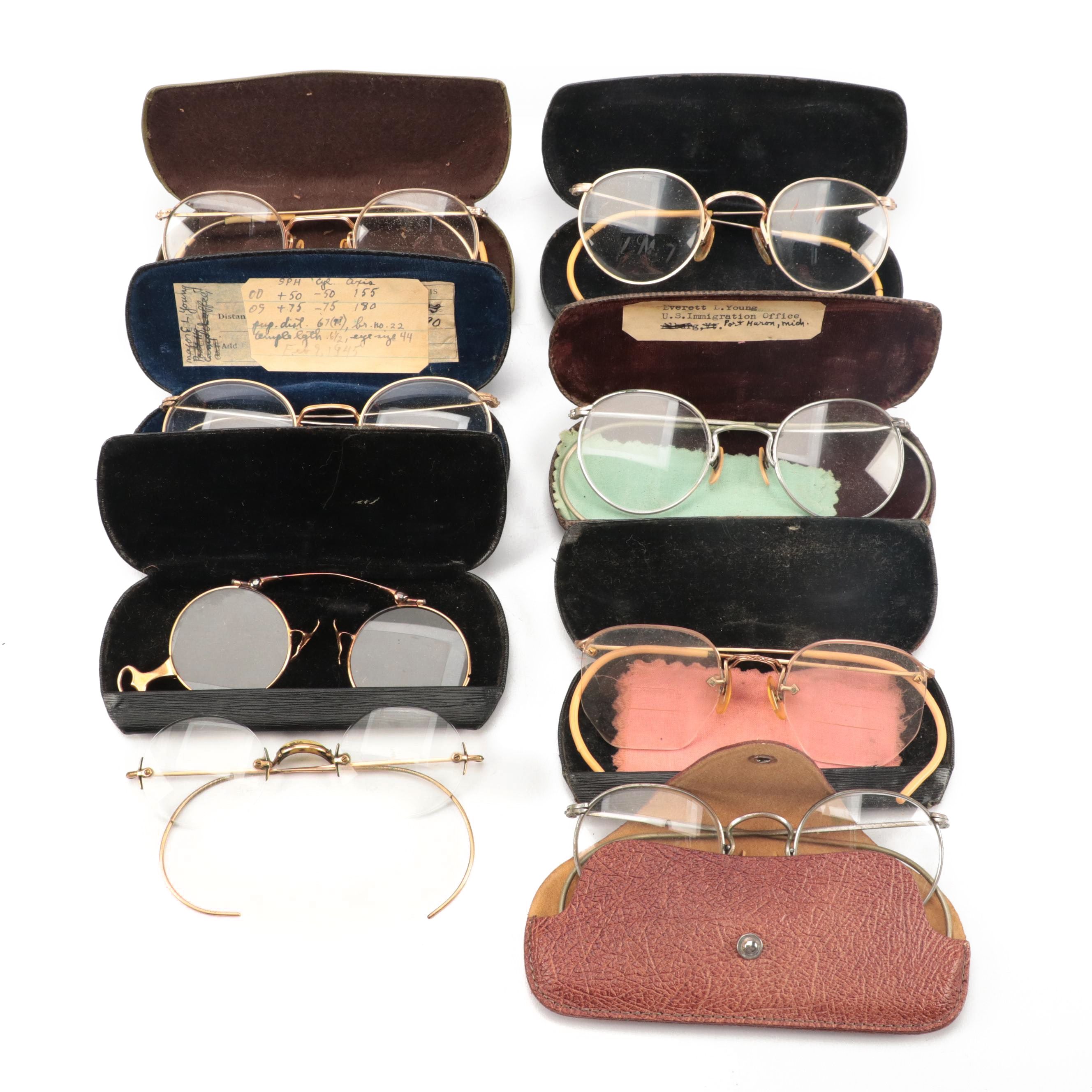 Pince-Nez with Wire-Framed Eyeglass and Bi-Focal Collection