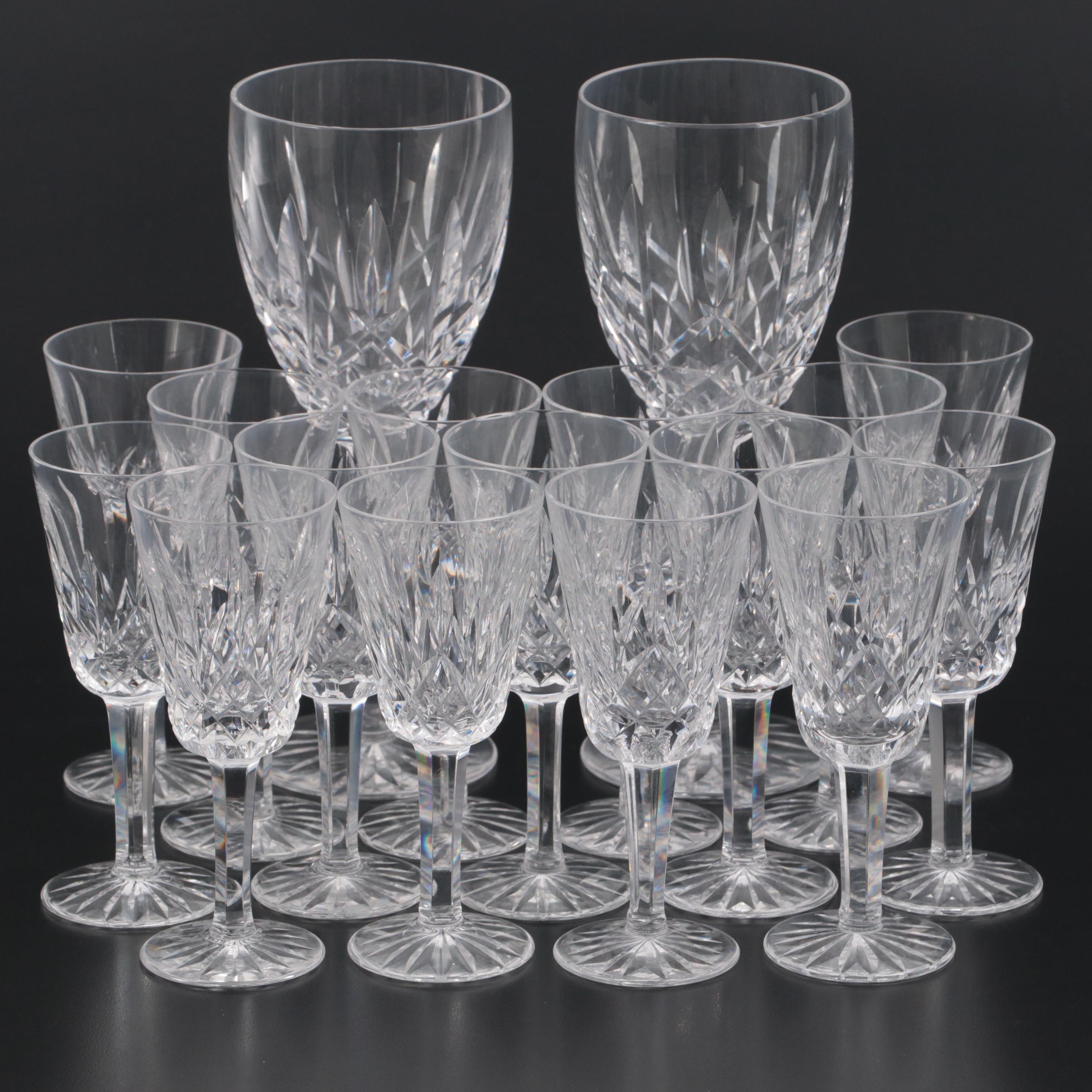 Waterford "Lismore" Crystal Sherry and Wine Glasses