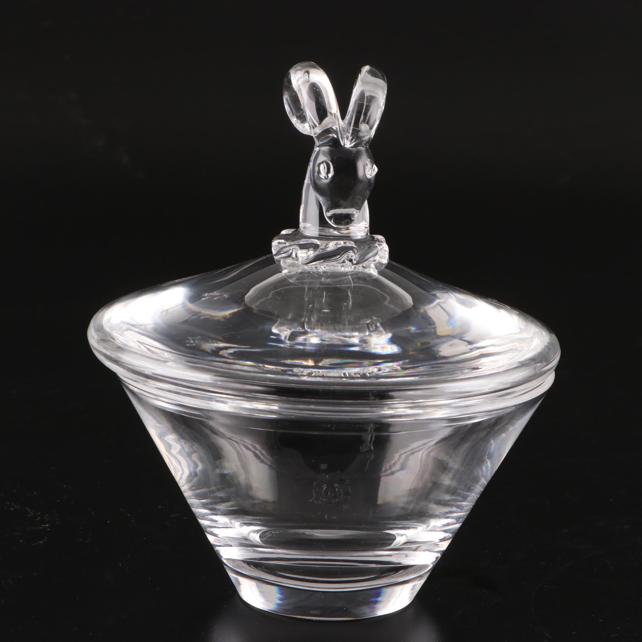 Steuben Art Glass Ram's Head Covered Candy Dish, Mid/Late 20th Century