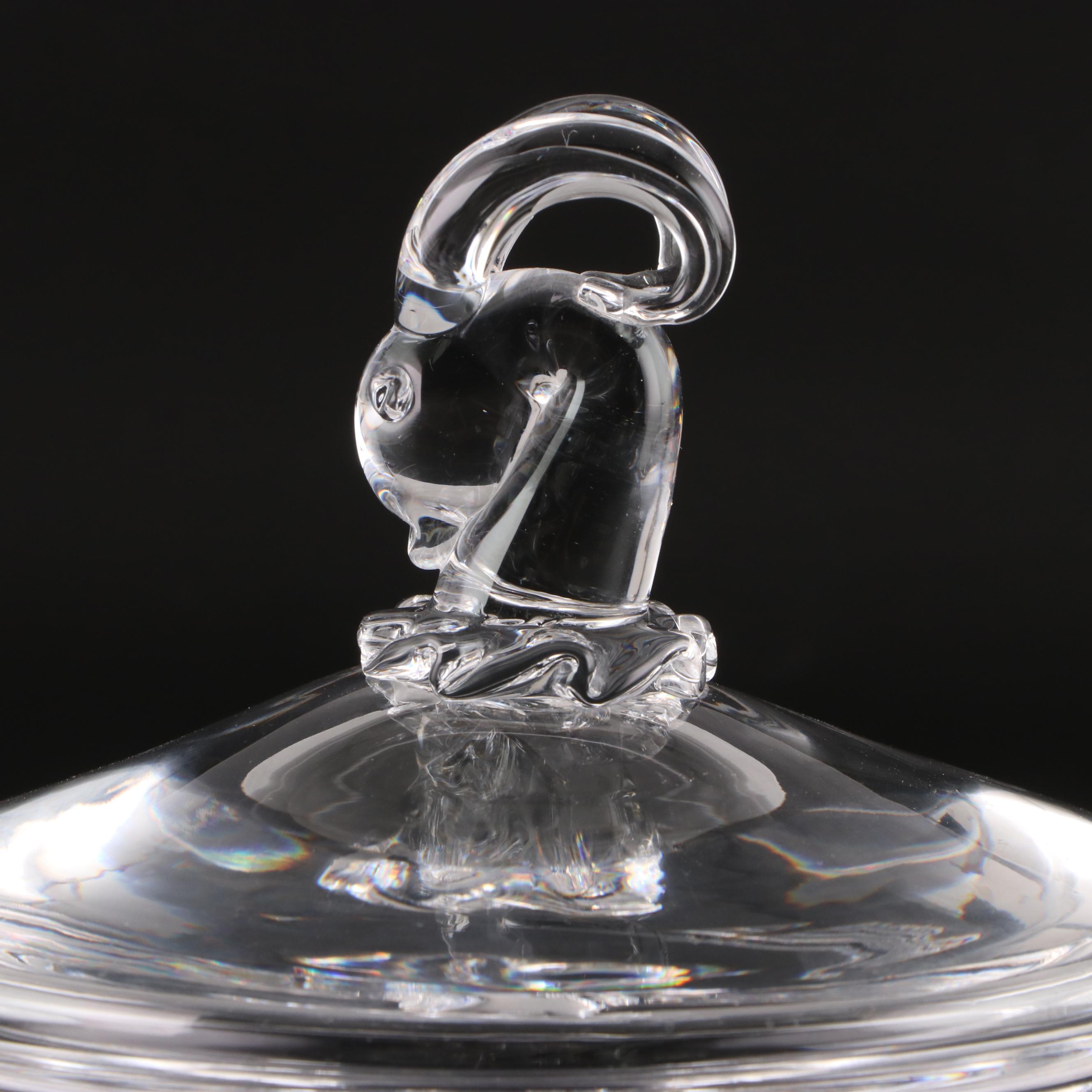 Steuben Art Glass Ram's Head Covered Candy Dish, Mid/Late 20th Century
