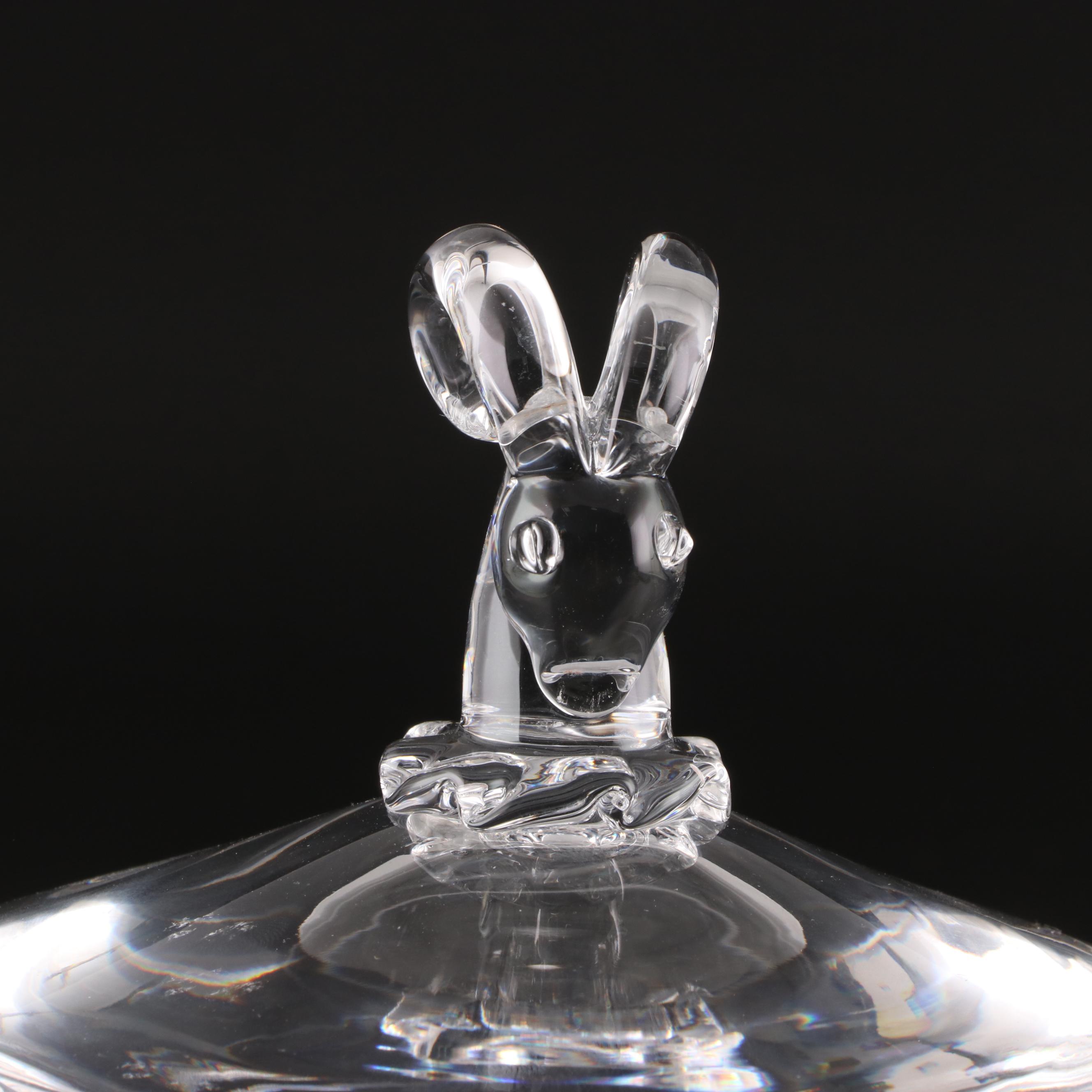Steuben Art Glass Ram's Head Covered Candy Dish, Mid/Late 20th Century