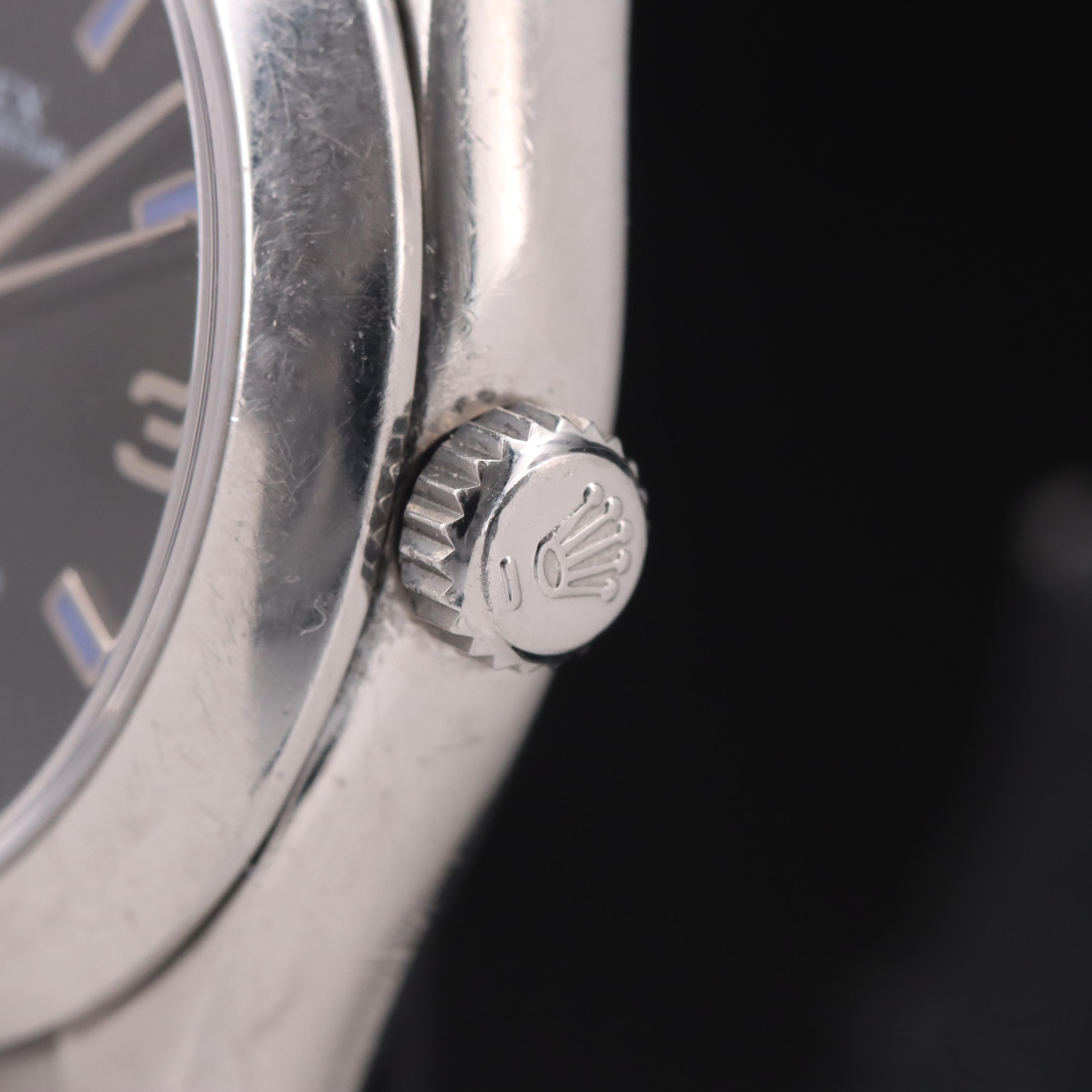 Rolex Oyster Perpetual Black Arabic and Blue Markers Dial Watch