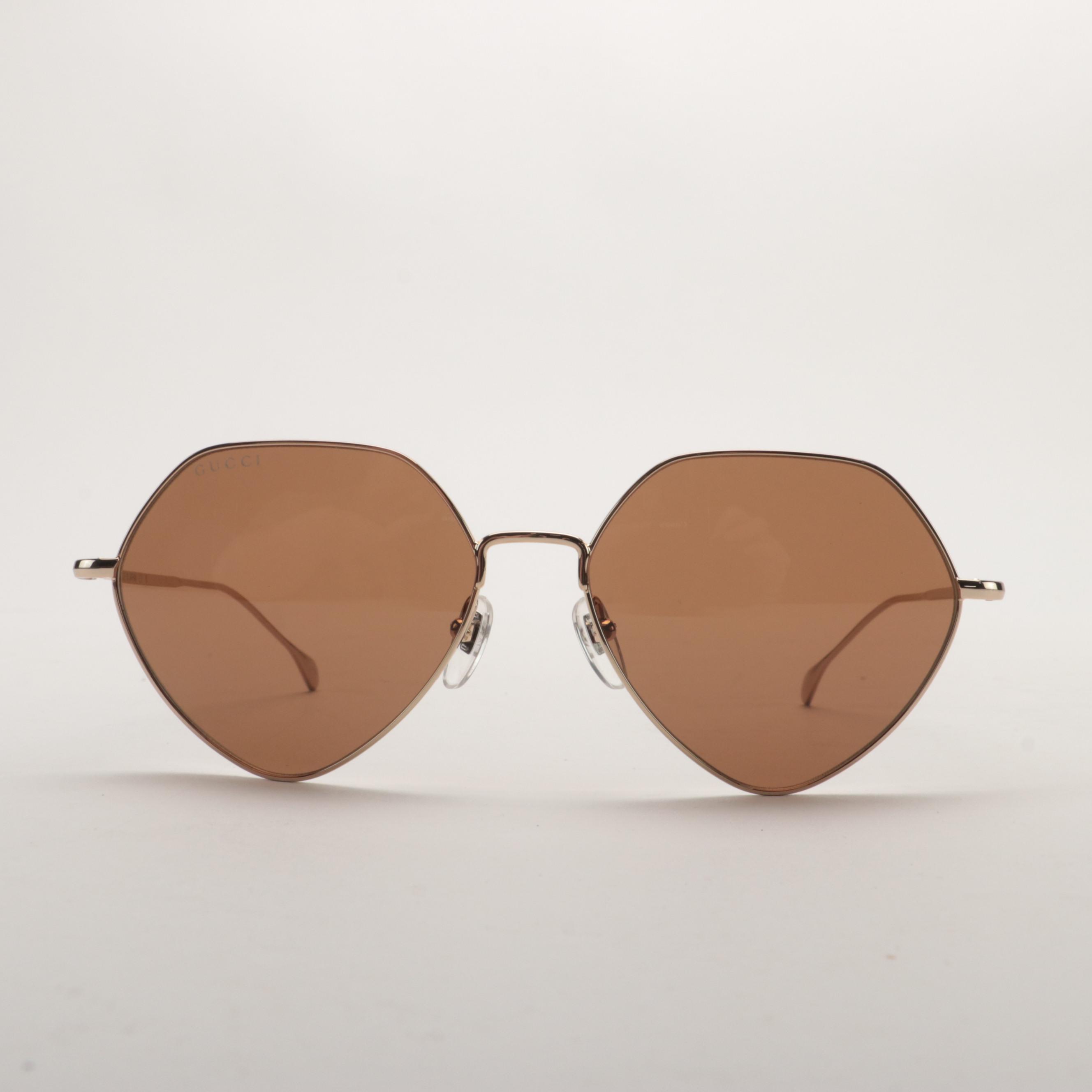 Gucci GG1182S Gold and Brown Geometric Sunglasses with Case
