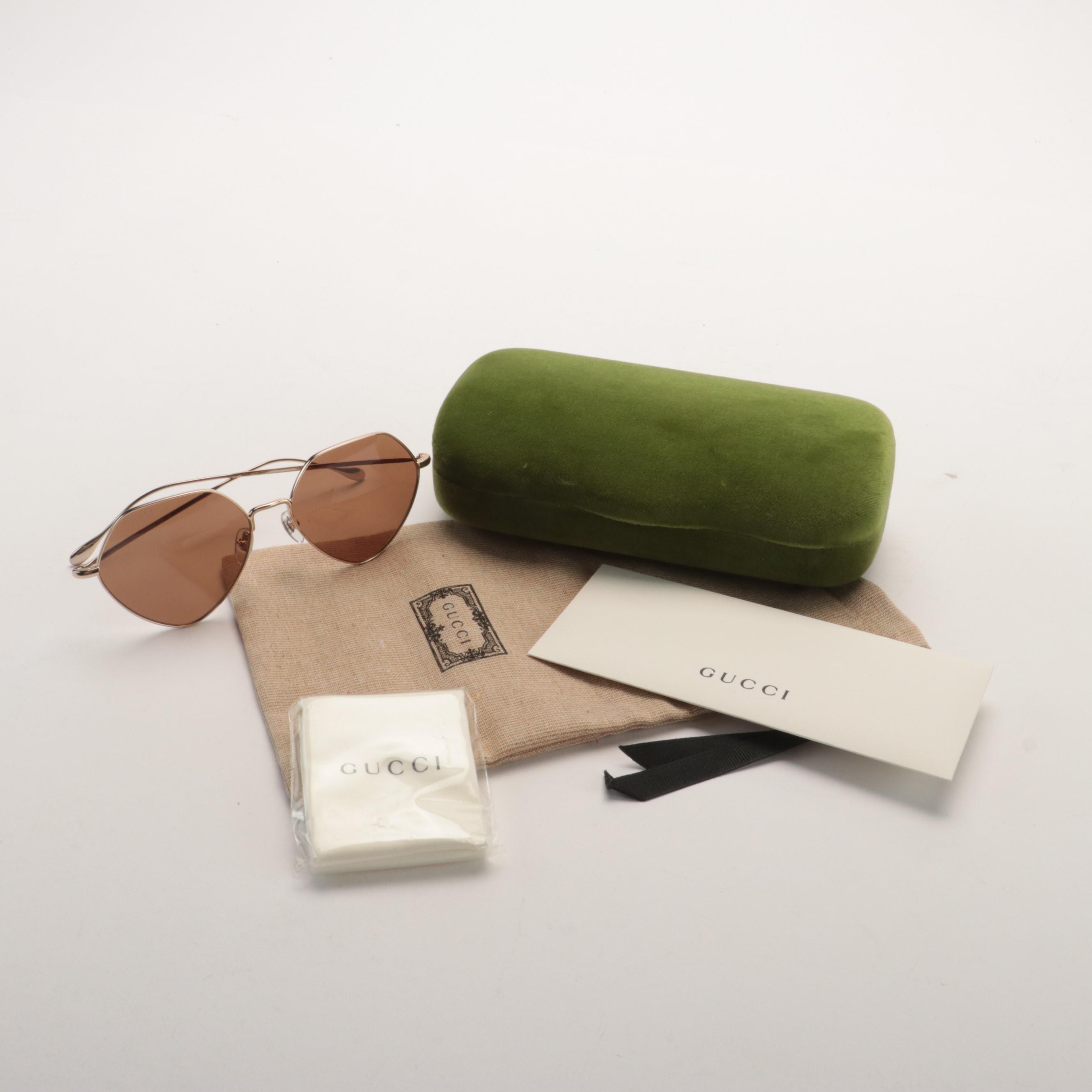 Gucci GG1182S Gold and Brown Geometric Sunglasses with Case