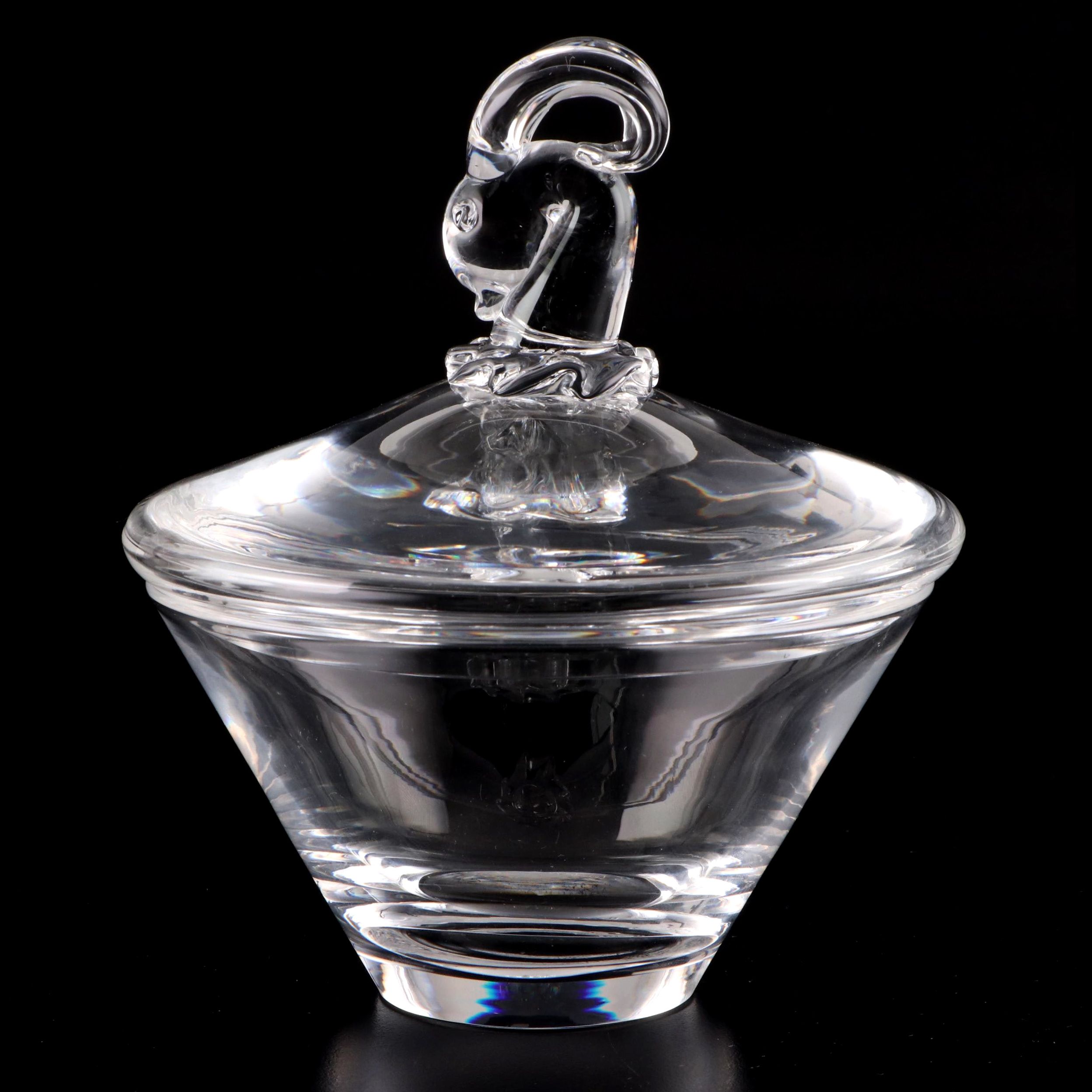 Steuben Art Glass Ram's Head Covered Candy Dish, Mid/Late 20th Century