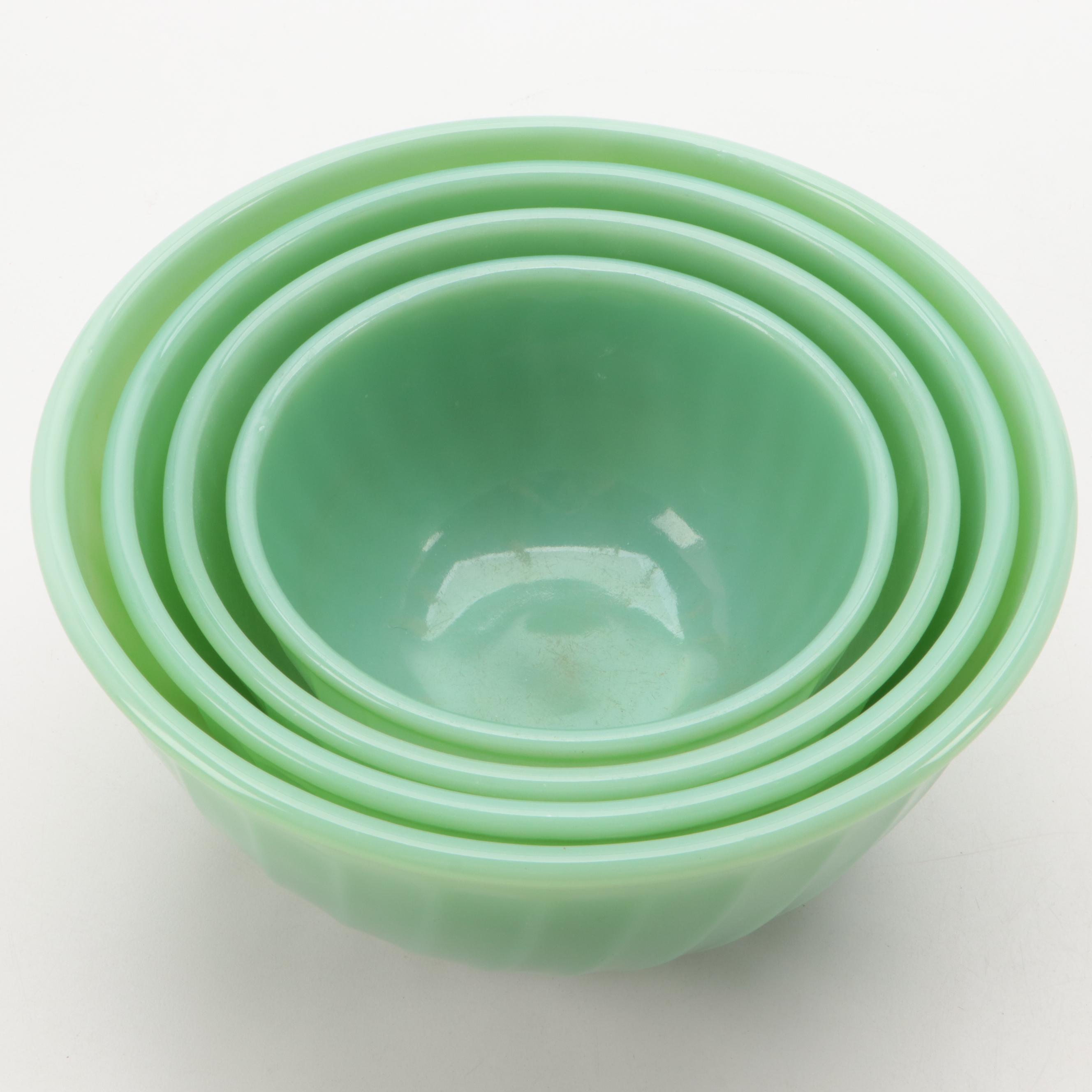 Anchor Hocking Fire King "Swirl Jadeite Shell" Mixing Bowls, 1960s
