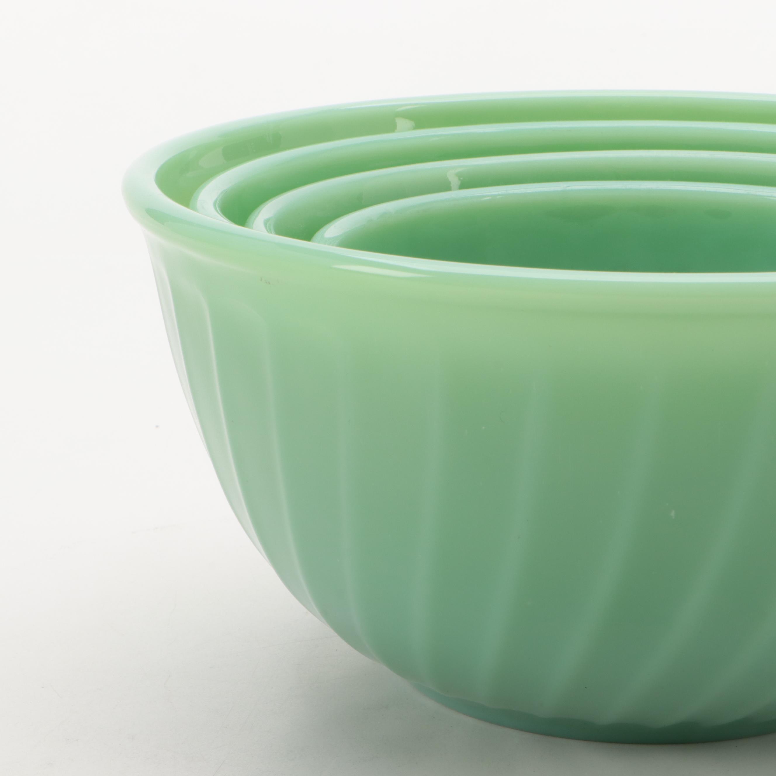 Anchor Hocking Fire King "Swirl Jadeite Shell" Mixing Bowls, 1960s