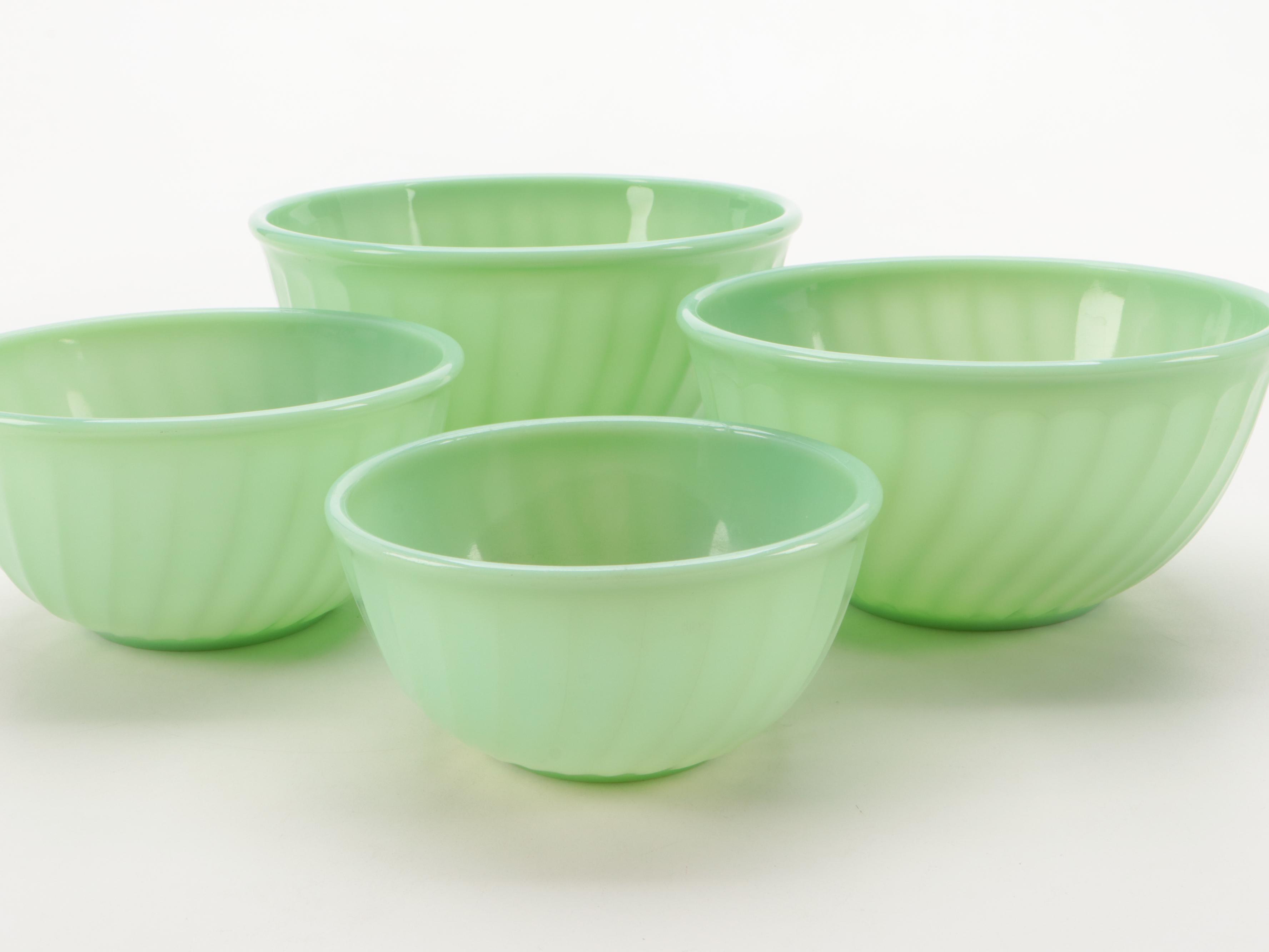 Anchor Hocking Fire King "Swirl Jadeite Shell" Mixing Bowls, 1960s