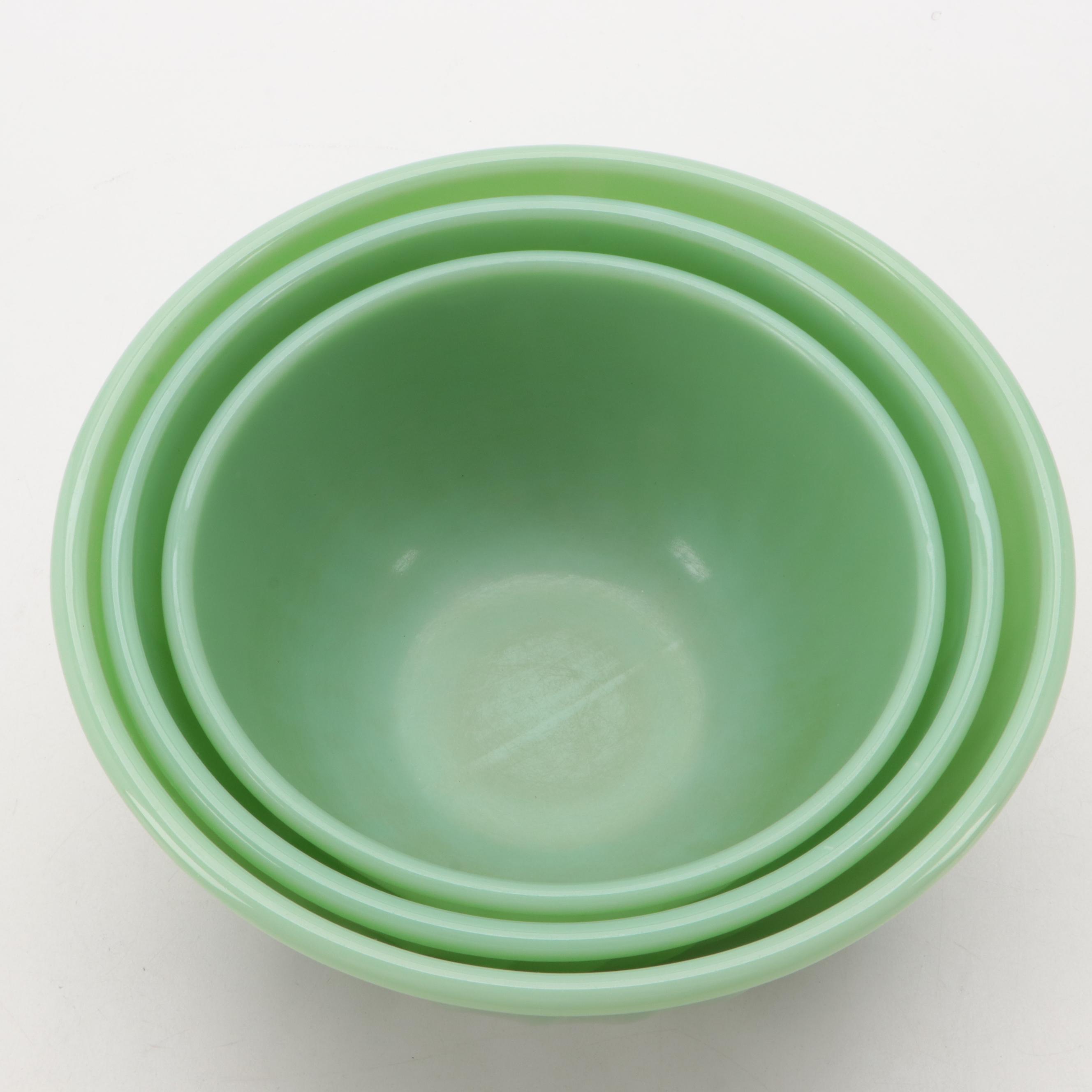 Anchor Hocking Fire King "Swirl Jadeite Shell" Mixing Bowls, 1960s