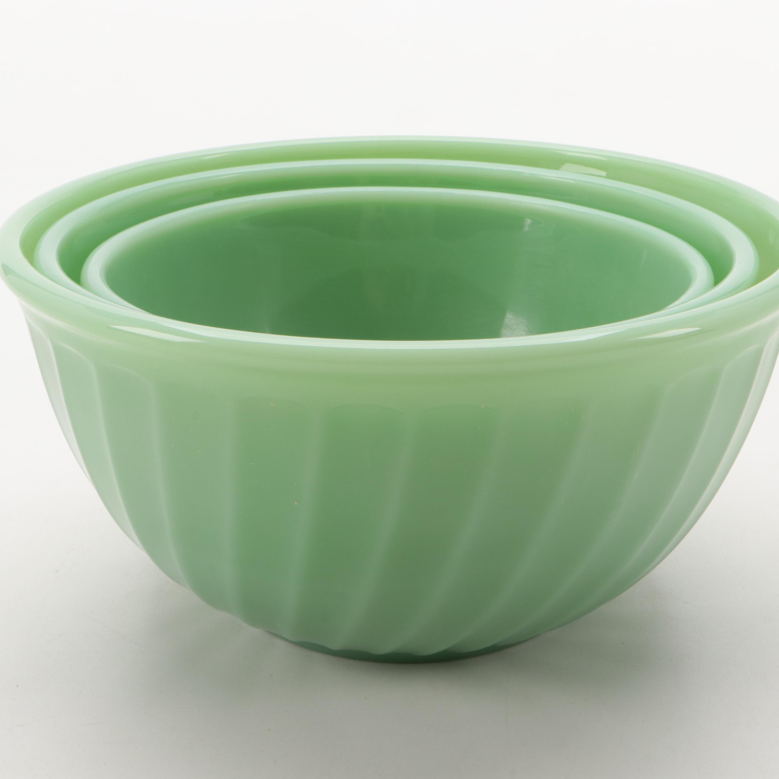 Anchor Hocking Fire King "Swirl Jadeite Shell" Mixing Bowls, 1960s