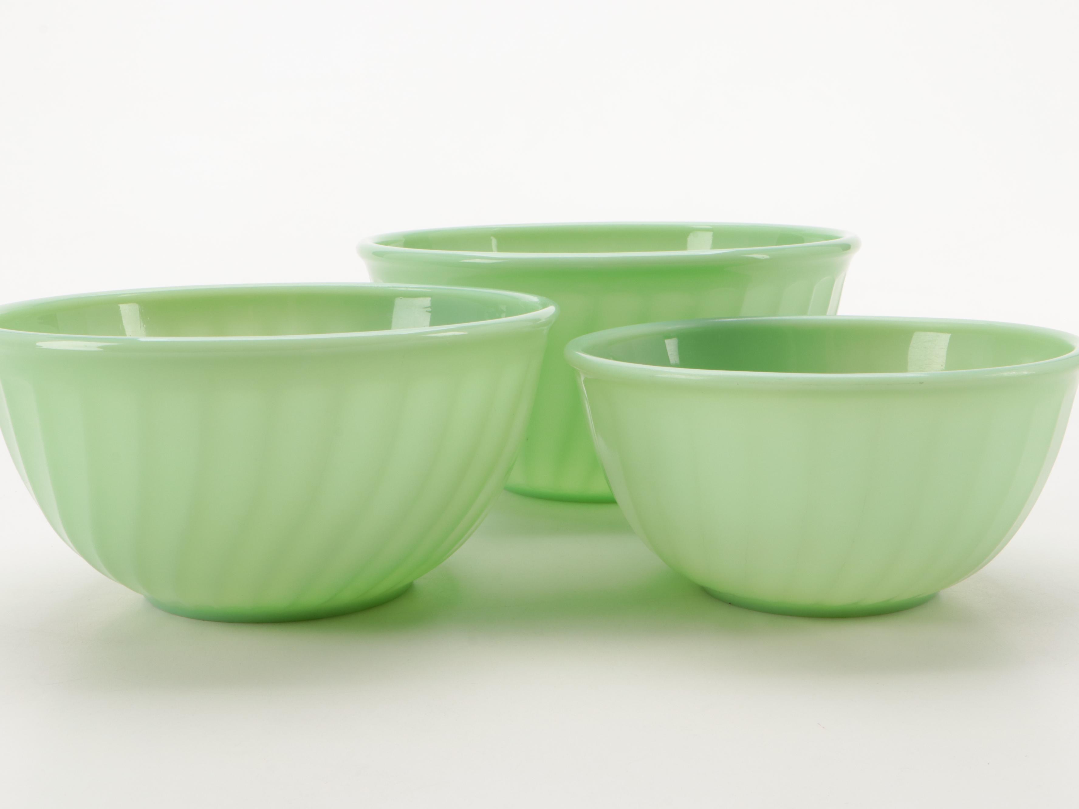 Anchor Hocking Fire King "Swirl Jadeite Shell" Mixing Bowls, 1960s