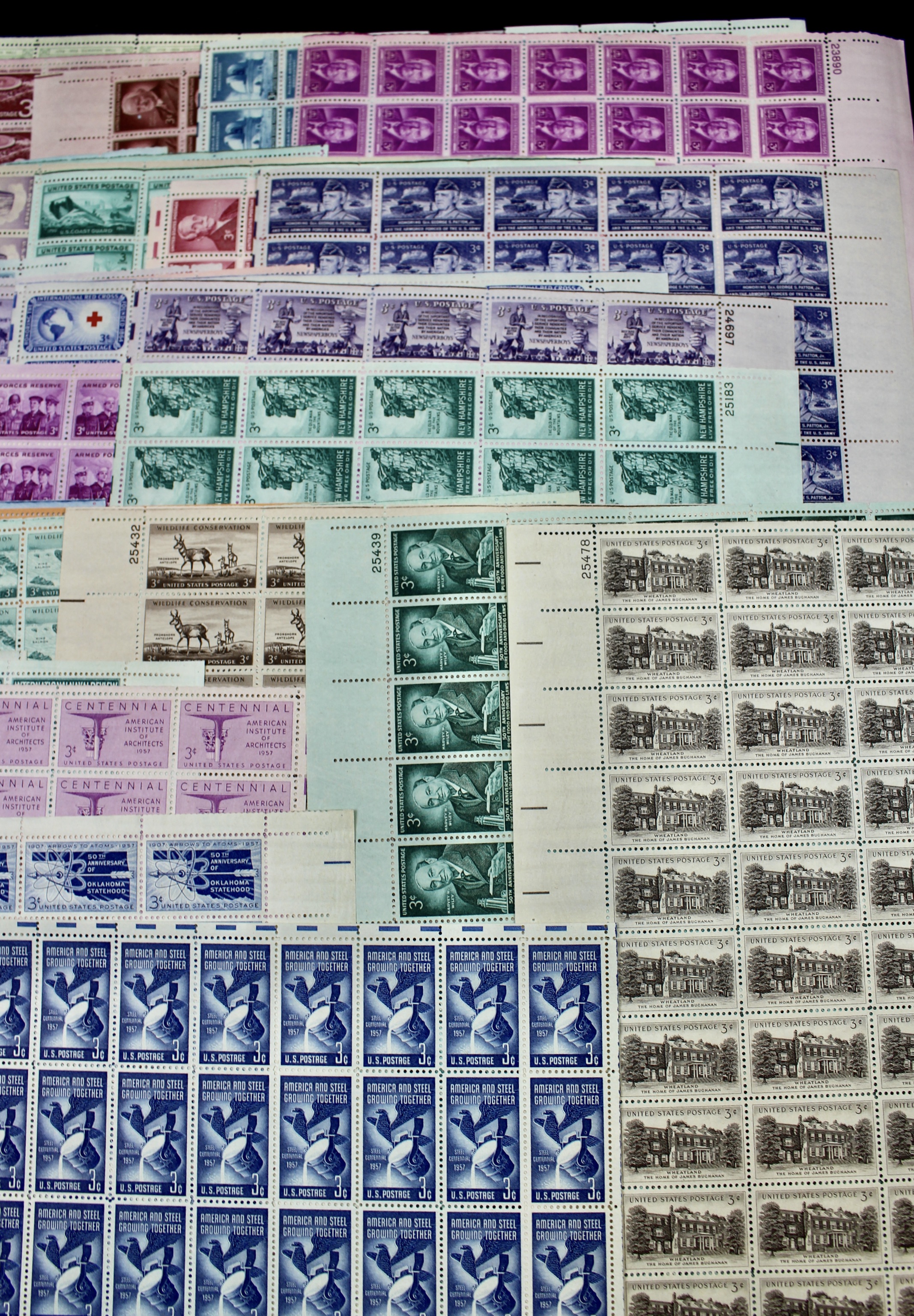 Seventy-Three Different U.S. 3-Cent Postage Stamp Sheets, 1940s to 1950s