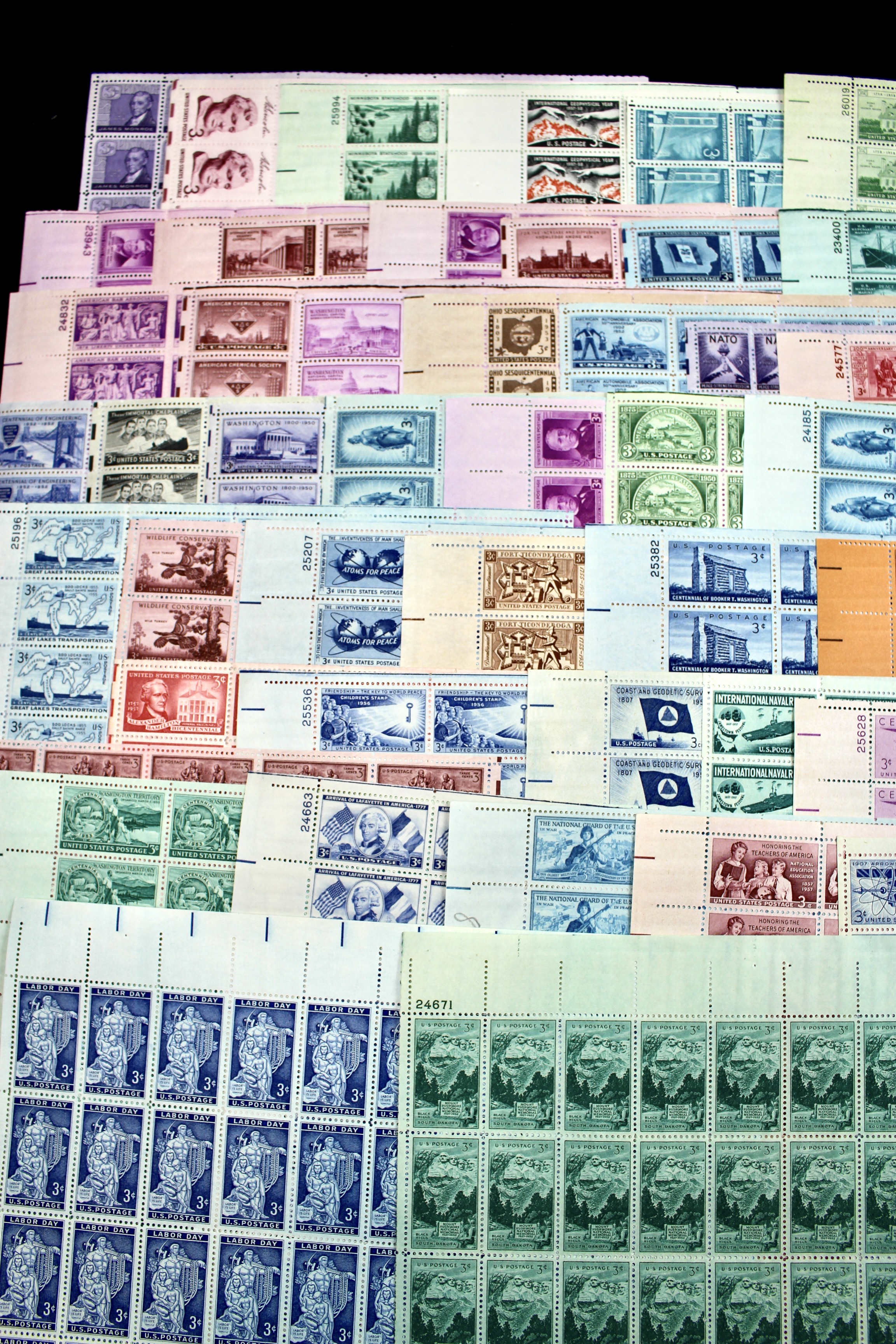 Seventy-Three Different U.S. 3-Cent Postage Stamp Sheets, 1940s to 1950s