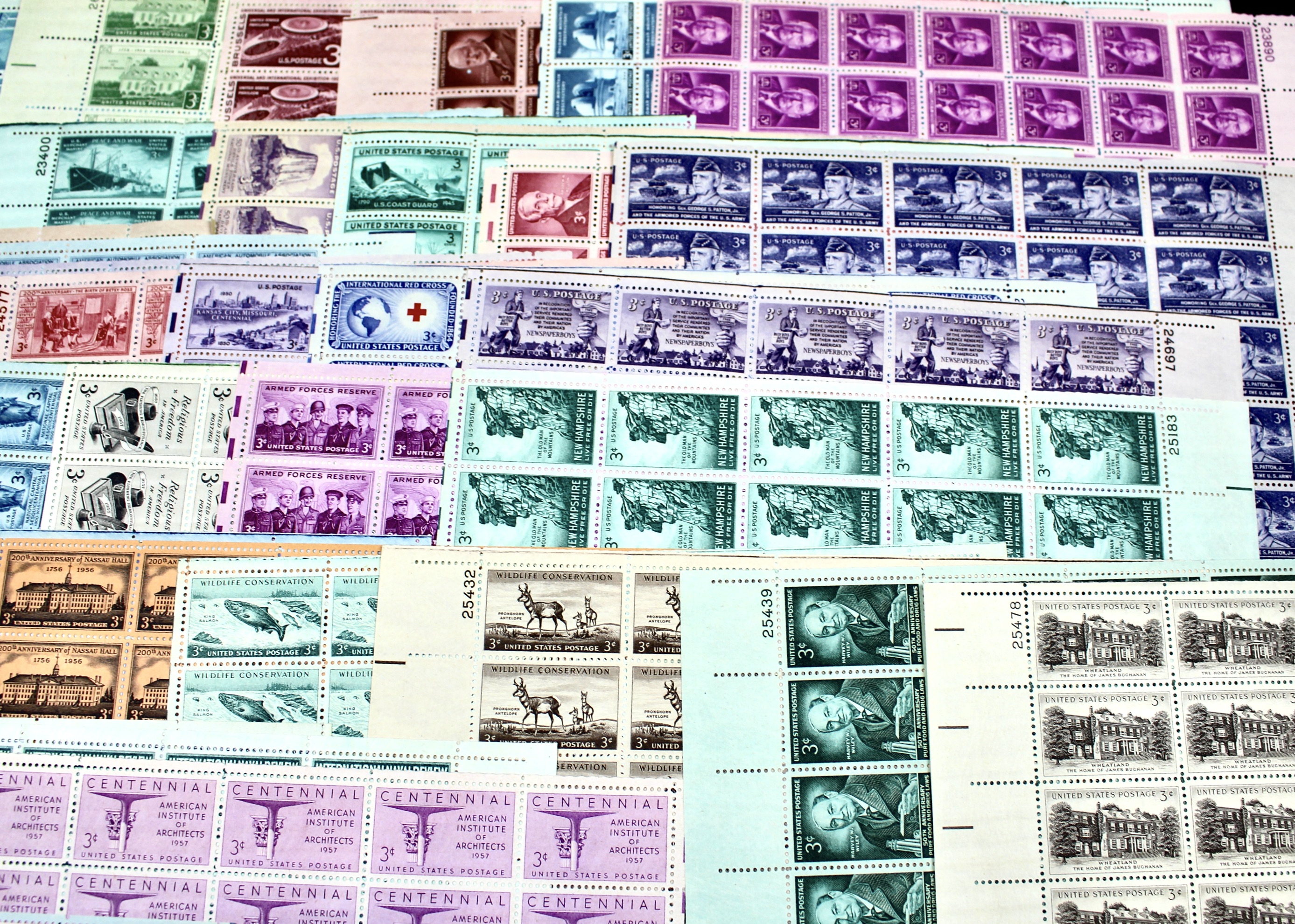 Seventy-Three Different U.S. 3-Cent Postage Stamp Sheets, 1940s to 1950s
