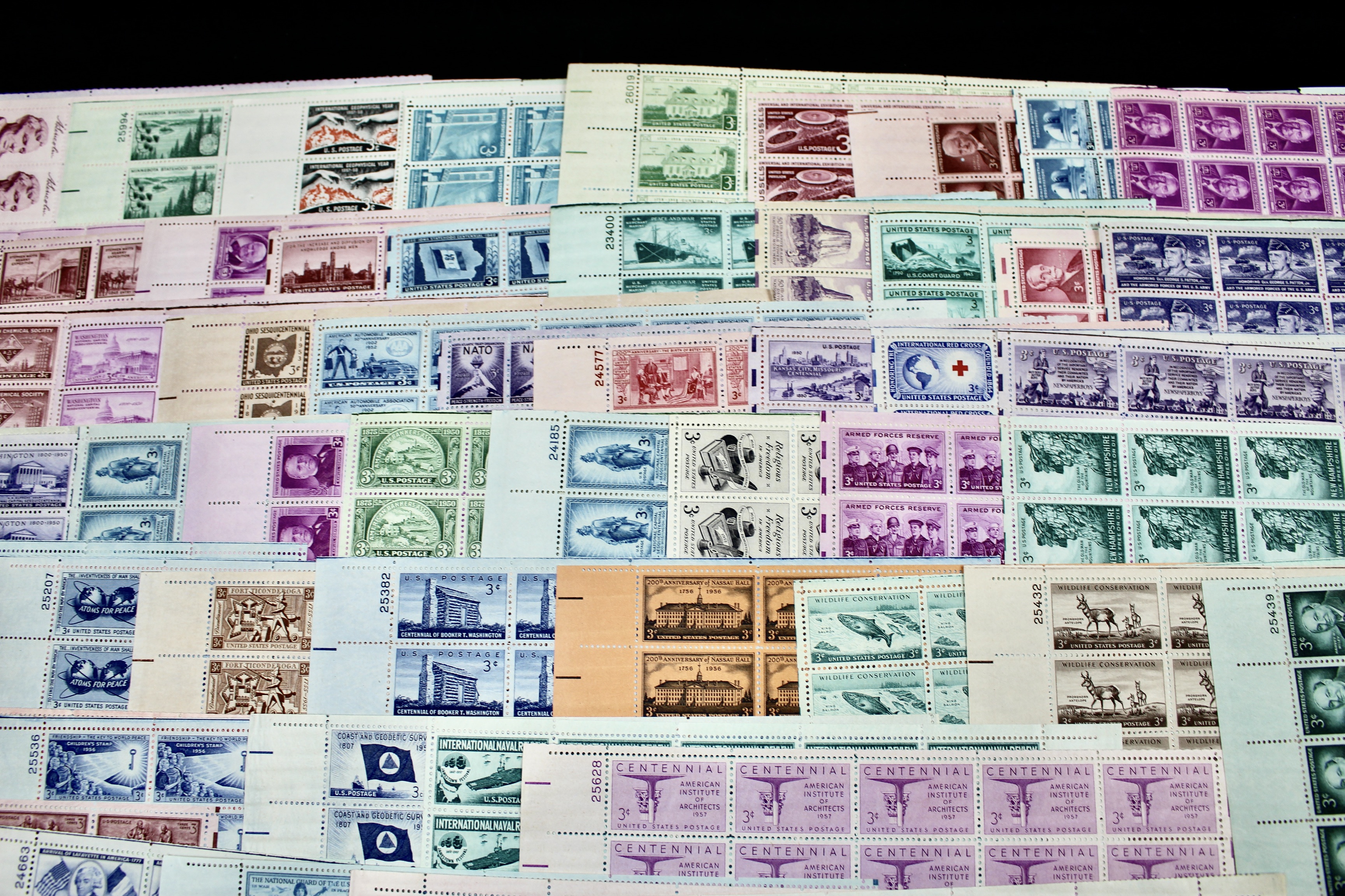 Seventy-Three Different U.S. 3-Cent Postage Stamp Sheets, 1940s to 1950s