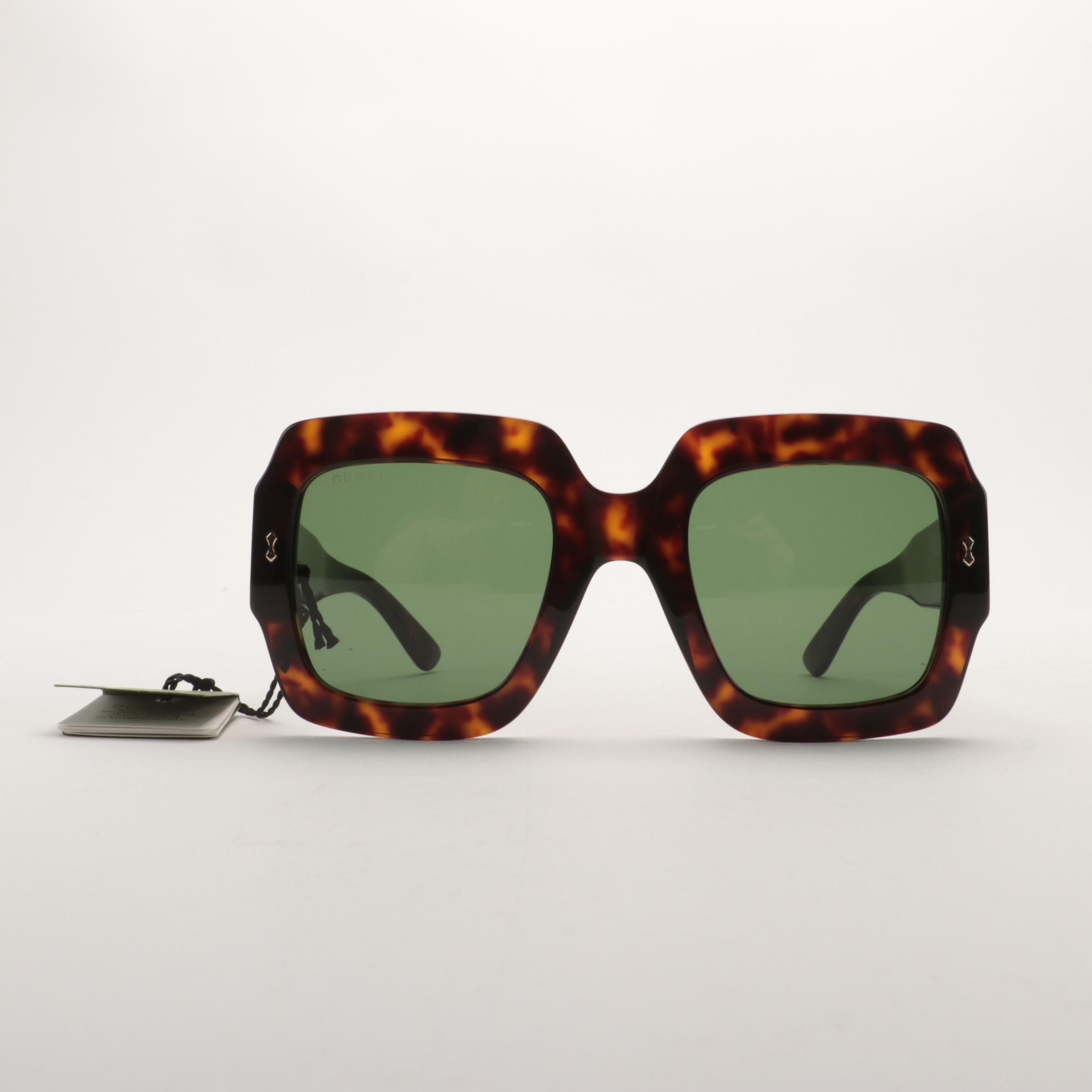 Gucci GG1111S Havana Green Square Sunglasses with Case