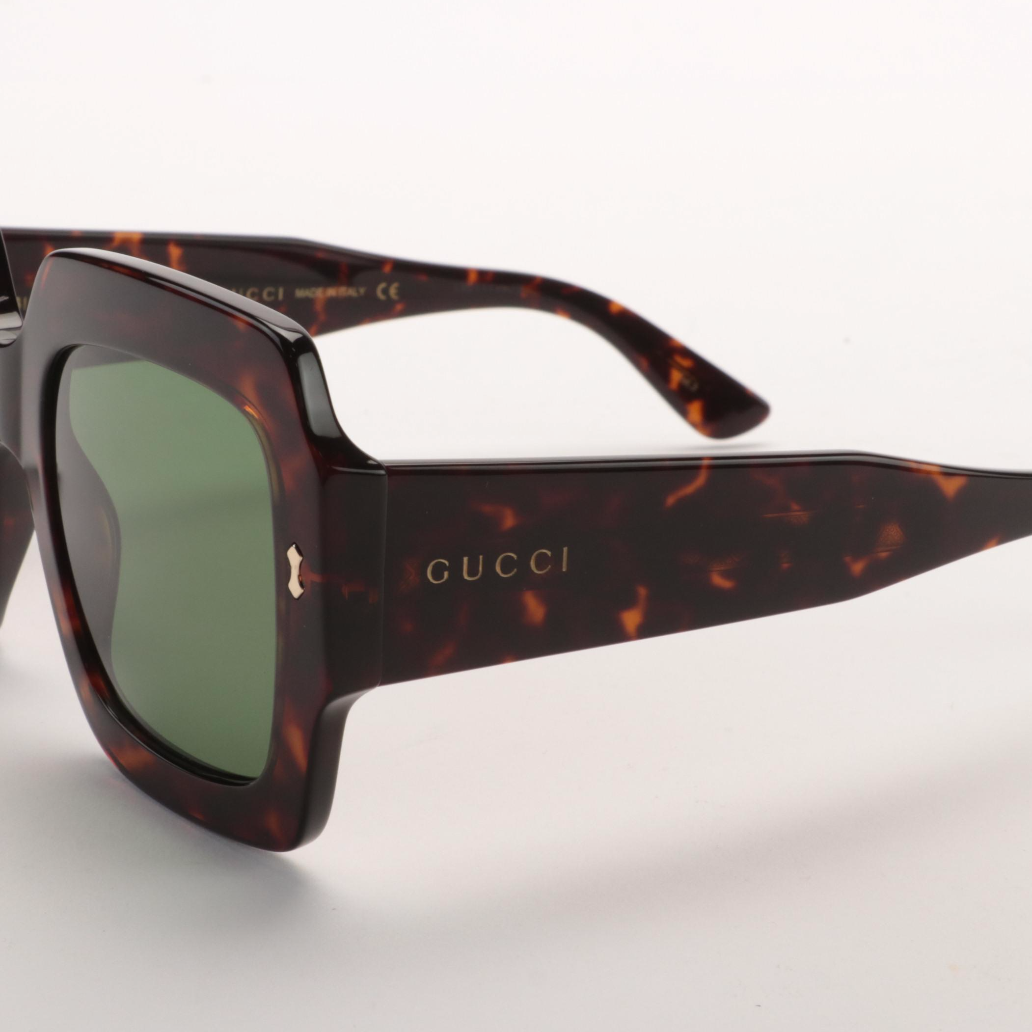 Gucci GG1111S Havana Green Square Sunglasses with Case