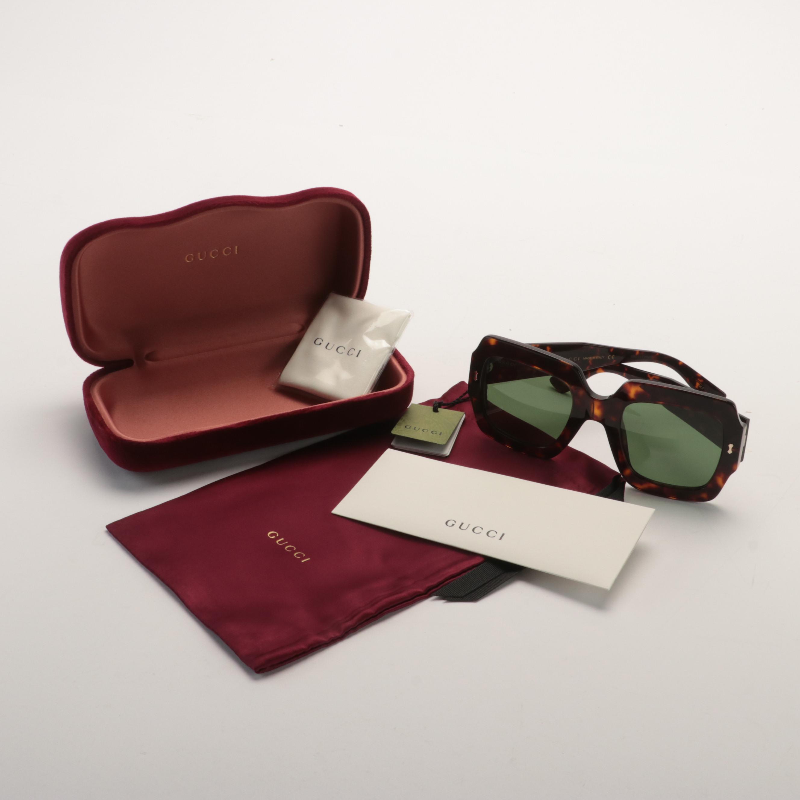 Gucci GG1111S Havana Green Square Sunglasses with Case