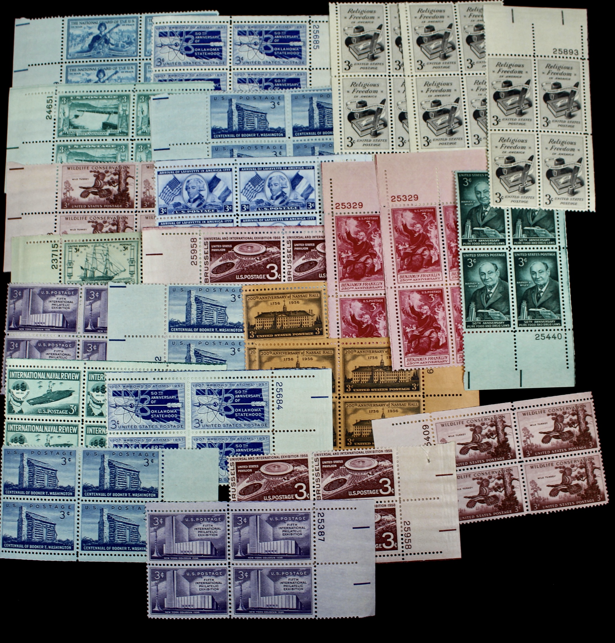 1,200 U.S. Postage Stamp Plate Blocks, 1940s to 1960s