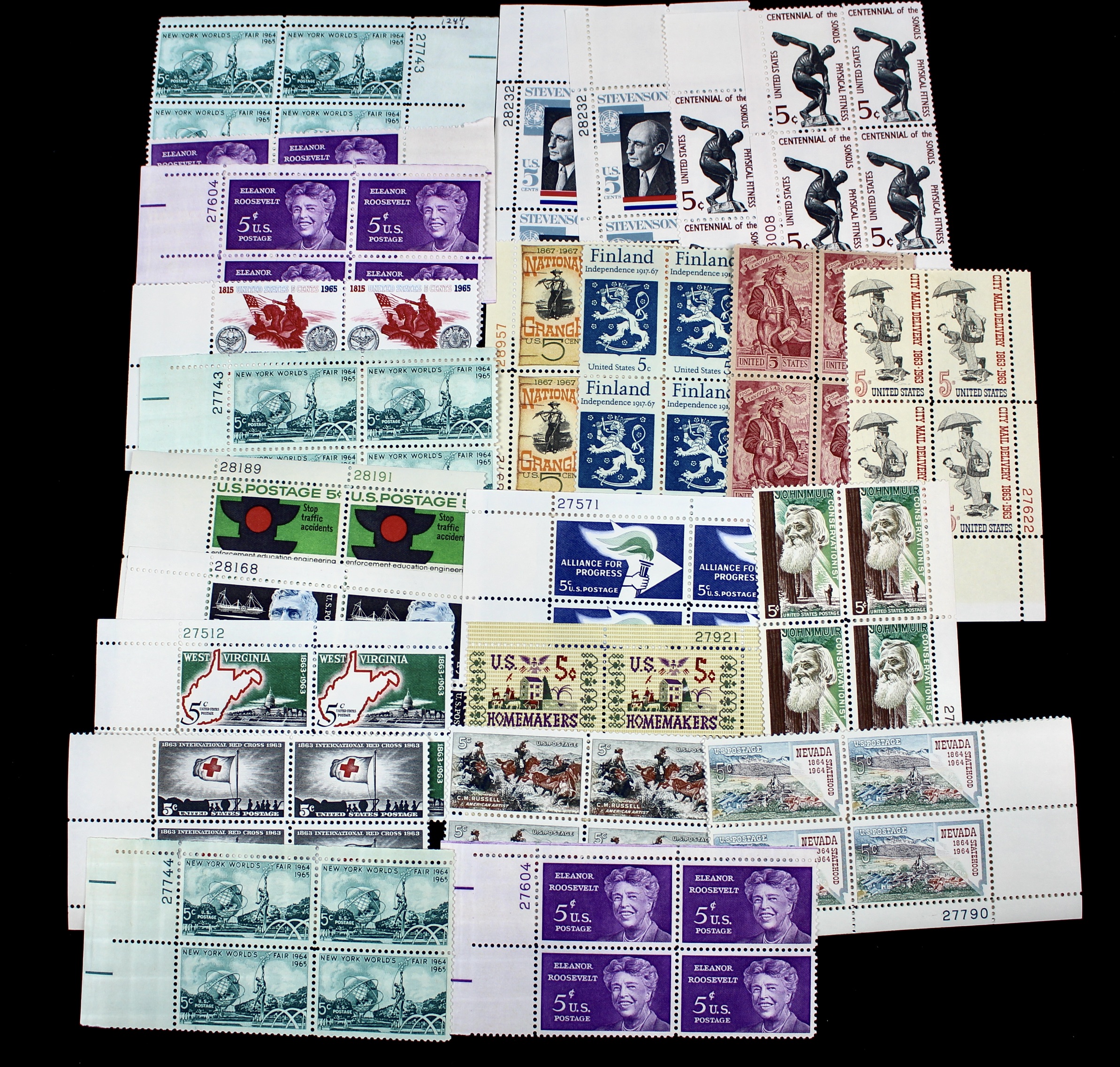 1,200 U.S. Postage Stamp Plate Blocks, 1940s to 1960s