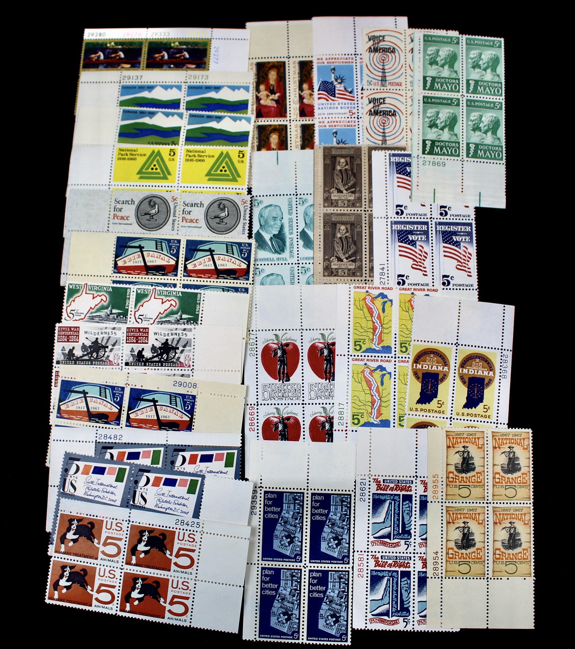 1,200 U.S. Postage Stamp Plate Blocks, 1940s to 1960s