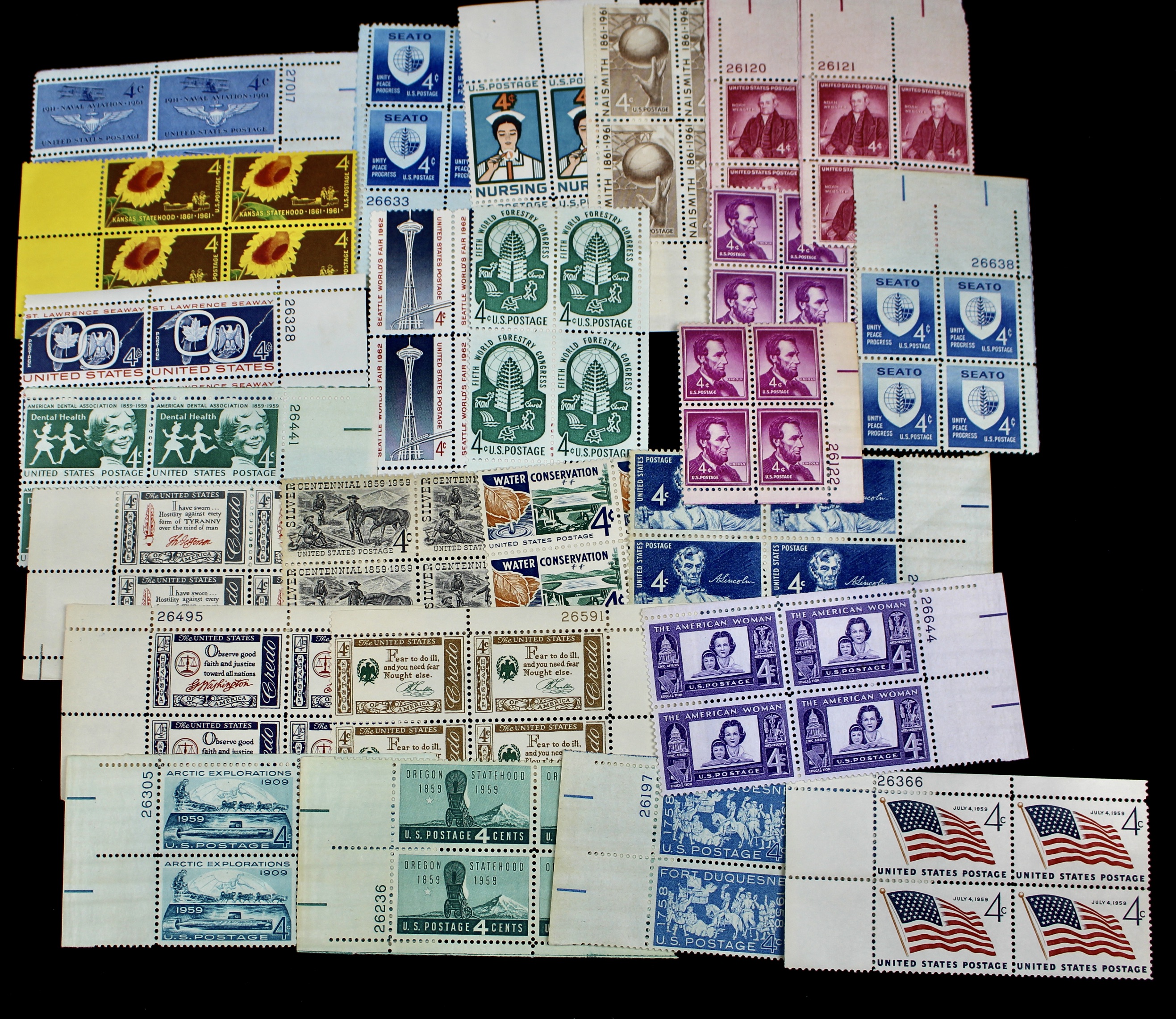 1,200 U.S. Postage Stamp Plate Blocks, 1940s to 1960s